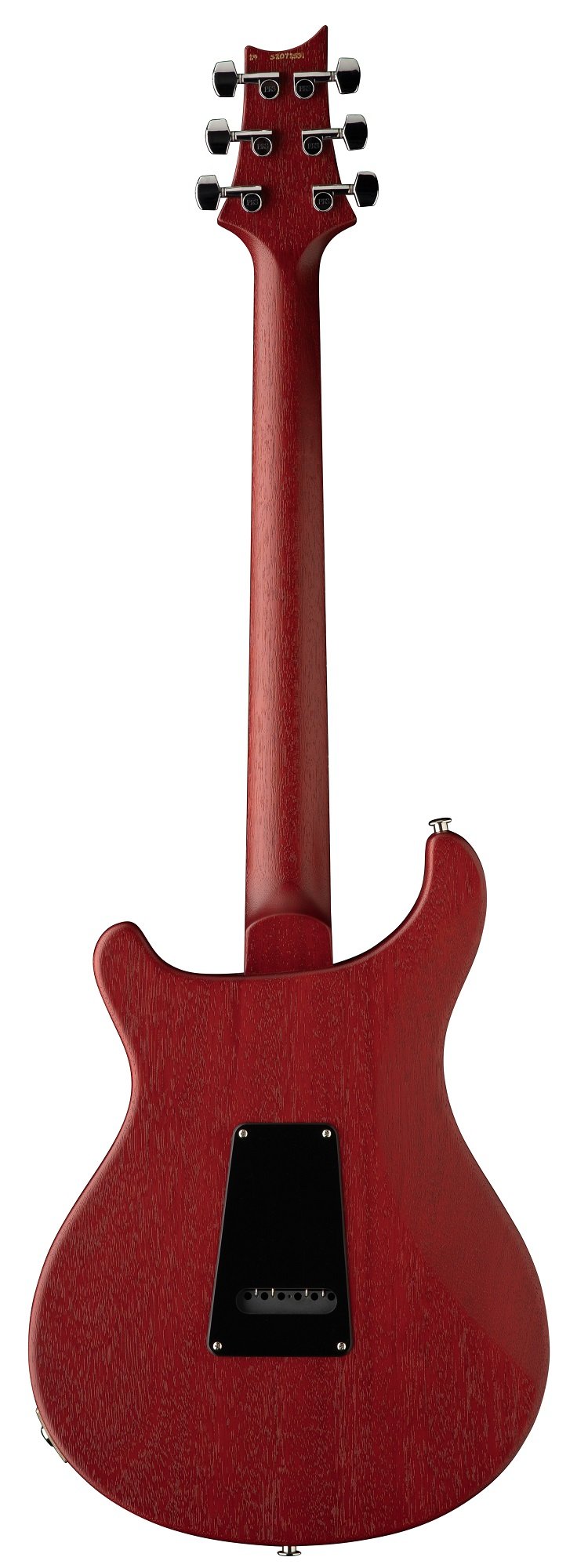 PRS S2 Standard 22 Satin Vintage Cherry – Dreiviertelansicht, sichtbares F-Loch und strukturierter satinierter Korpus