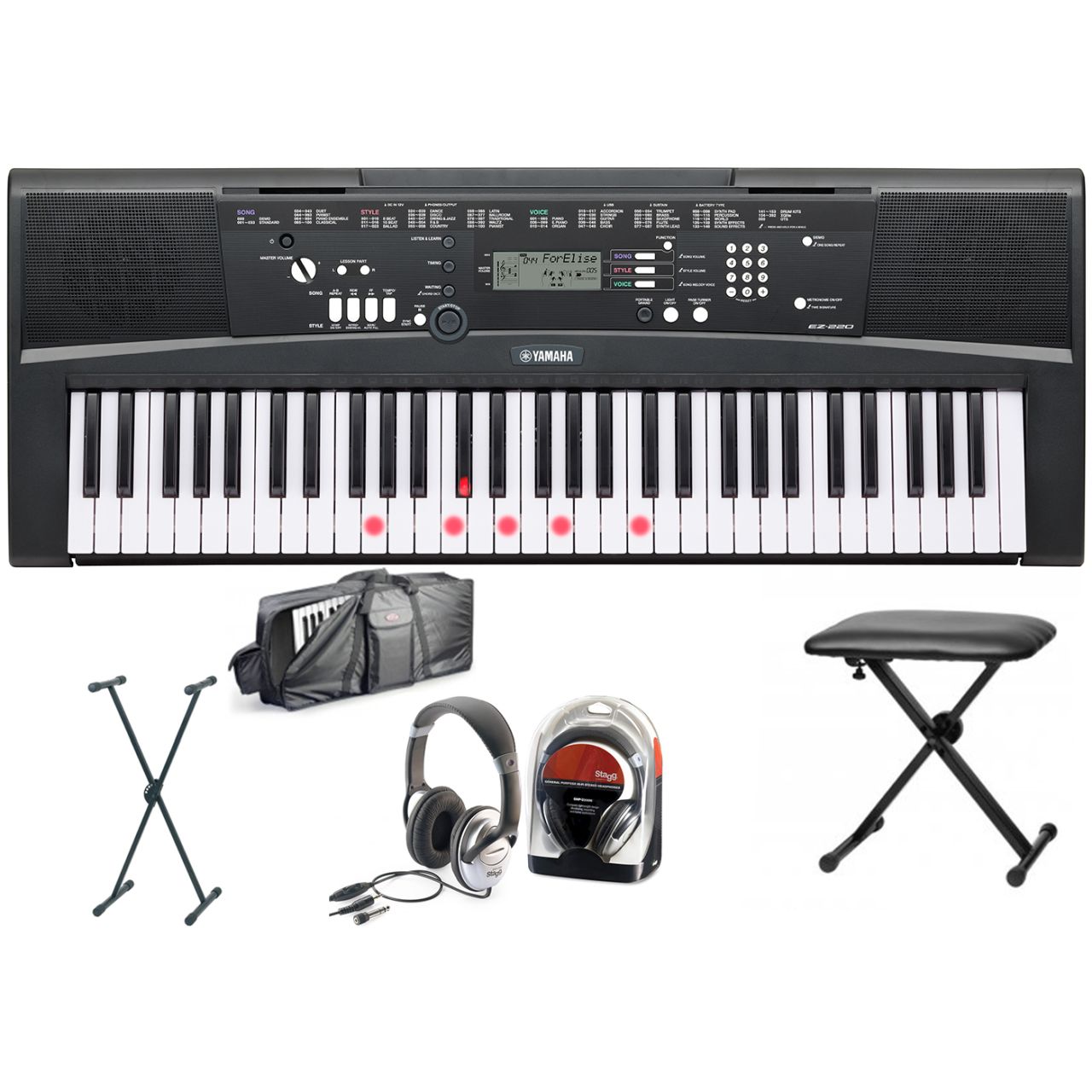 EZ-220 Keyboard Bundle III mit Ständer, Kopfhörer, Keyboardbank und Keyboardtasche