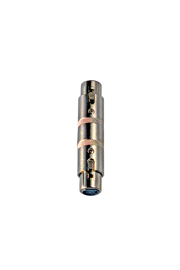 XLR-Adapter, Metallgehäuse, silberfarben, 3-poliger Anschluss, gerändelte Griffringe