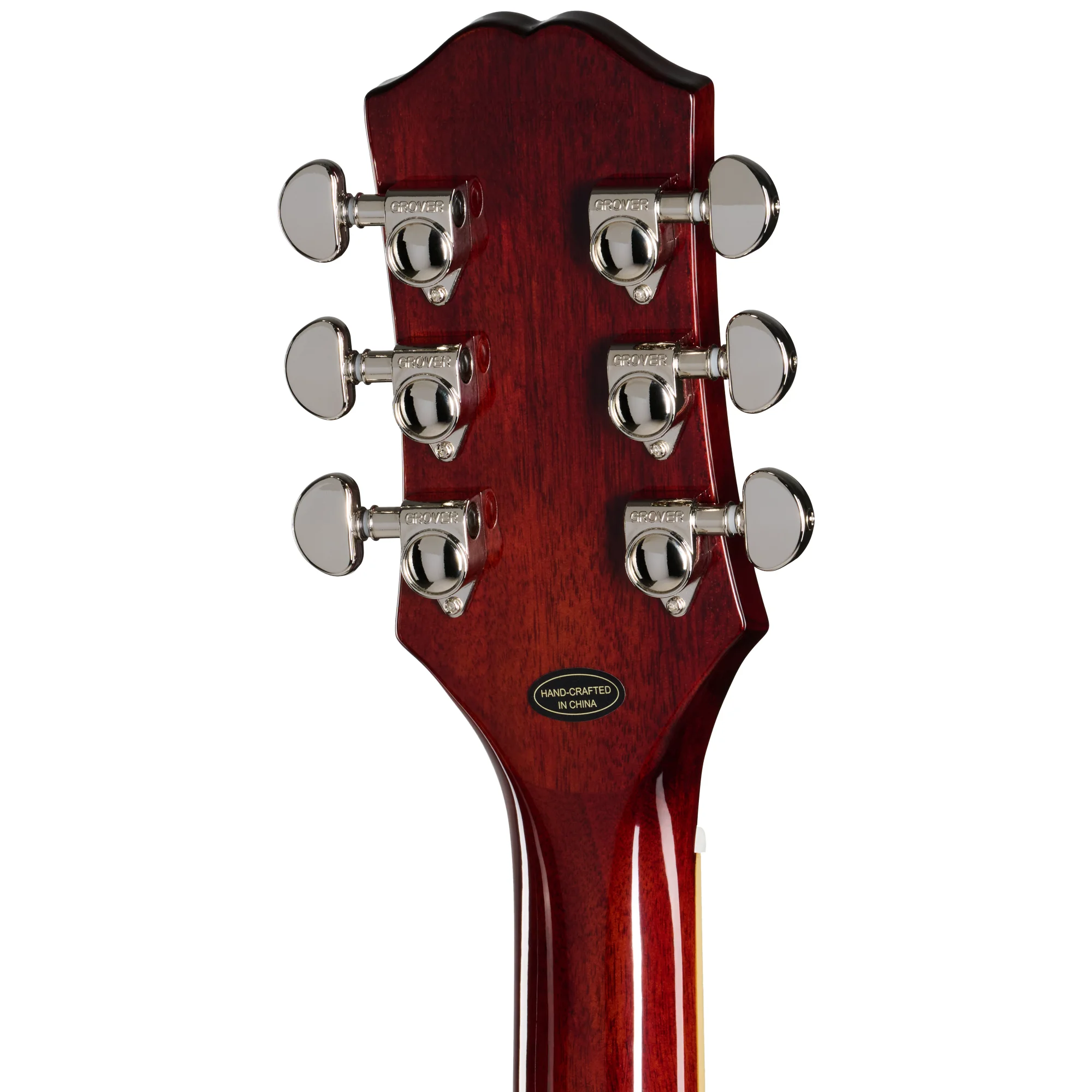 Epiphone Les Paul Special Double Cut Figured Bourbon Burst Kopf Rückseite mit Schrauben der Mechaniken
