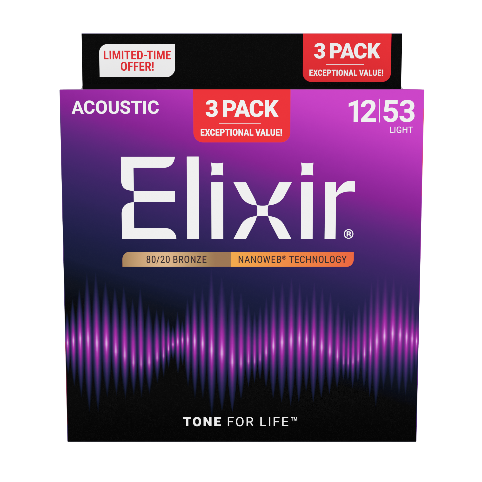 16565 3er Pack Acoustic 80/20 Bronze 12-53