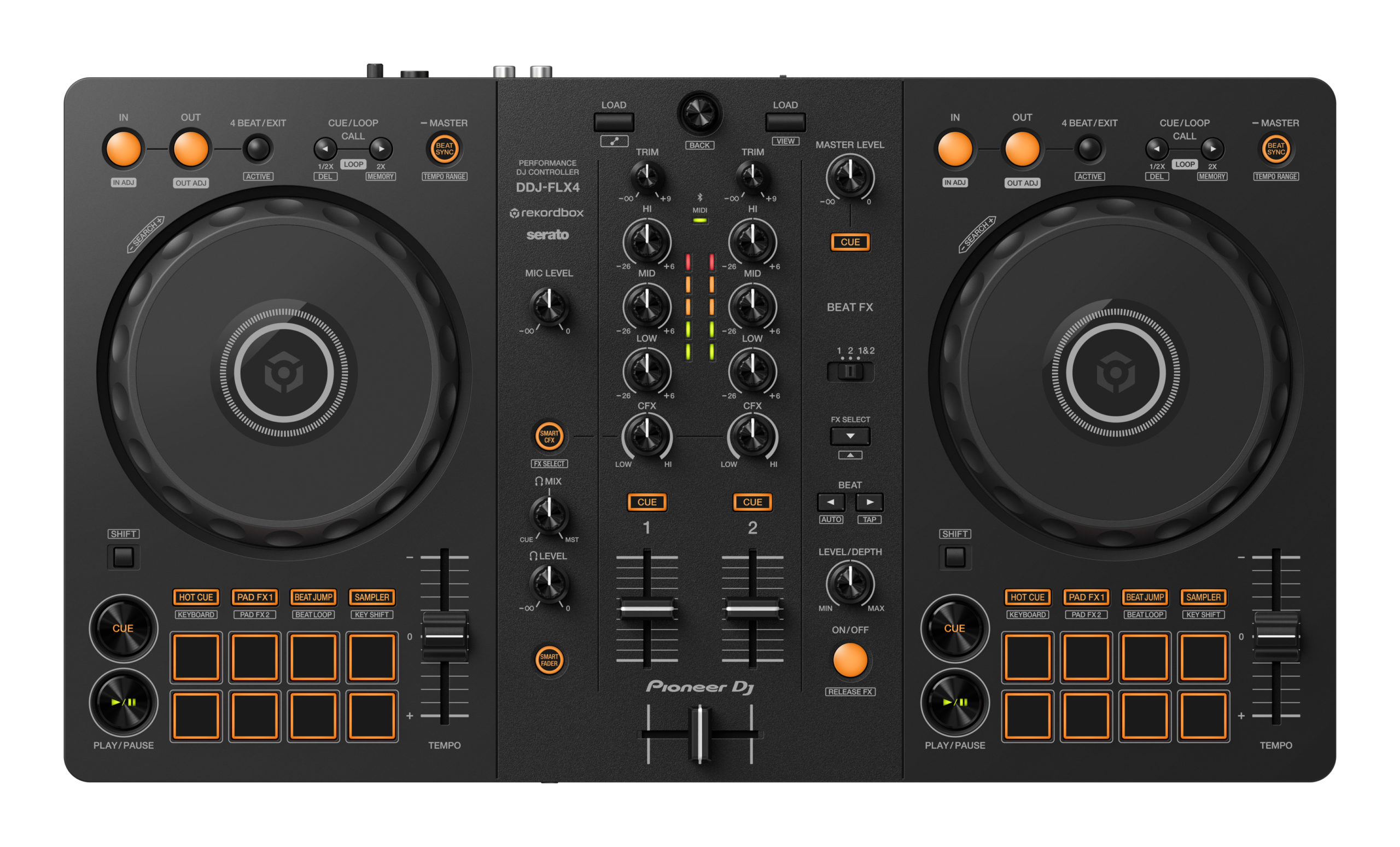 Pioneer DJ DDJ-FLX4 2-Kanal DJ-Controller – Draufsicht Layout