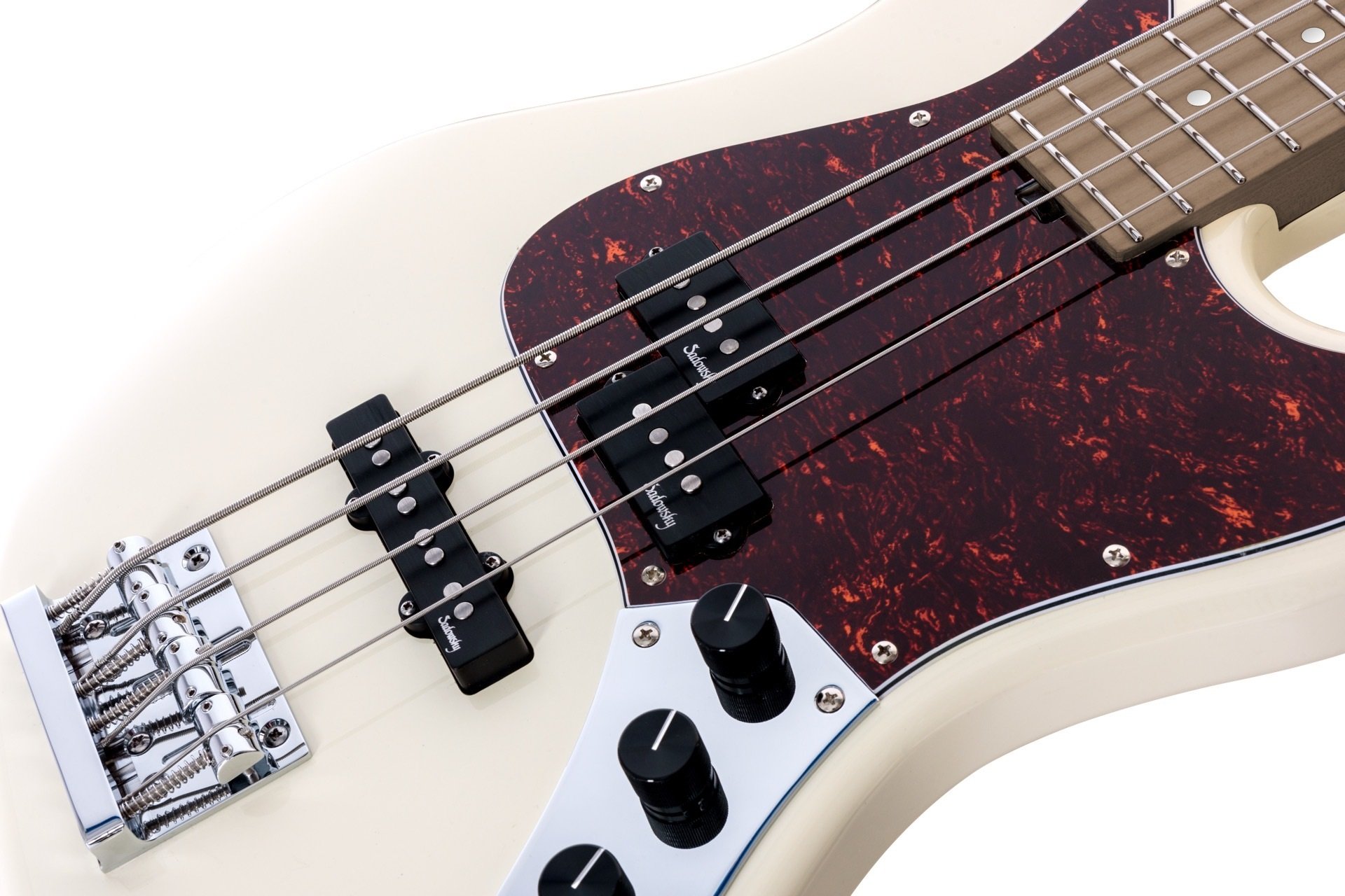 MetroExpress 21-Fret Hybrid P/J Bass, Roasted Maple Fingerboard, 4-String - Solid Olympic White High