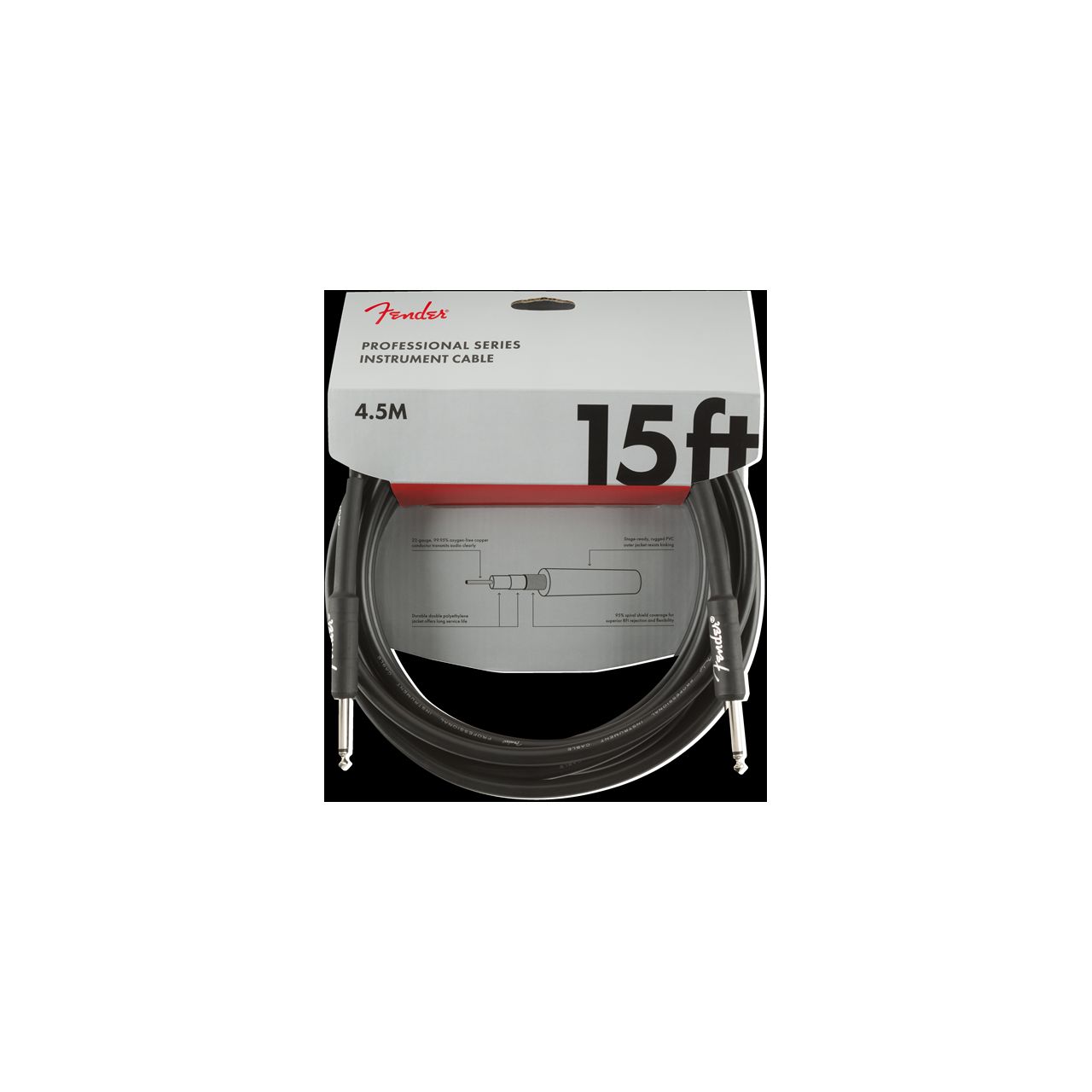 Professional Series Instrument Cable, Straight/Straight, 15', Black (4,5 m)