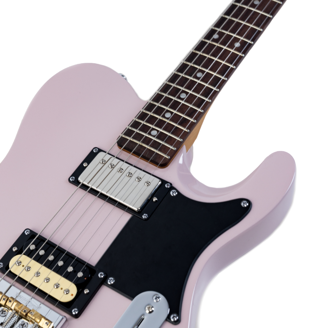 E-Gitarre, Pastellrosa, Doppelspul-Tonabnehmer, Schwarzes Schlagbrett, Palisandergriffbrett