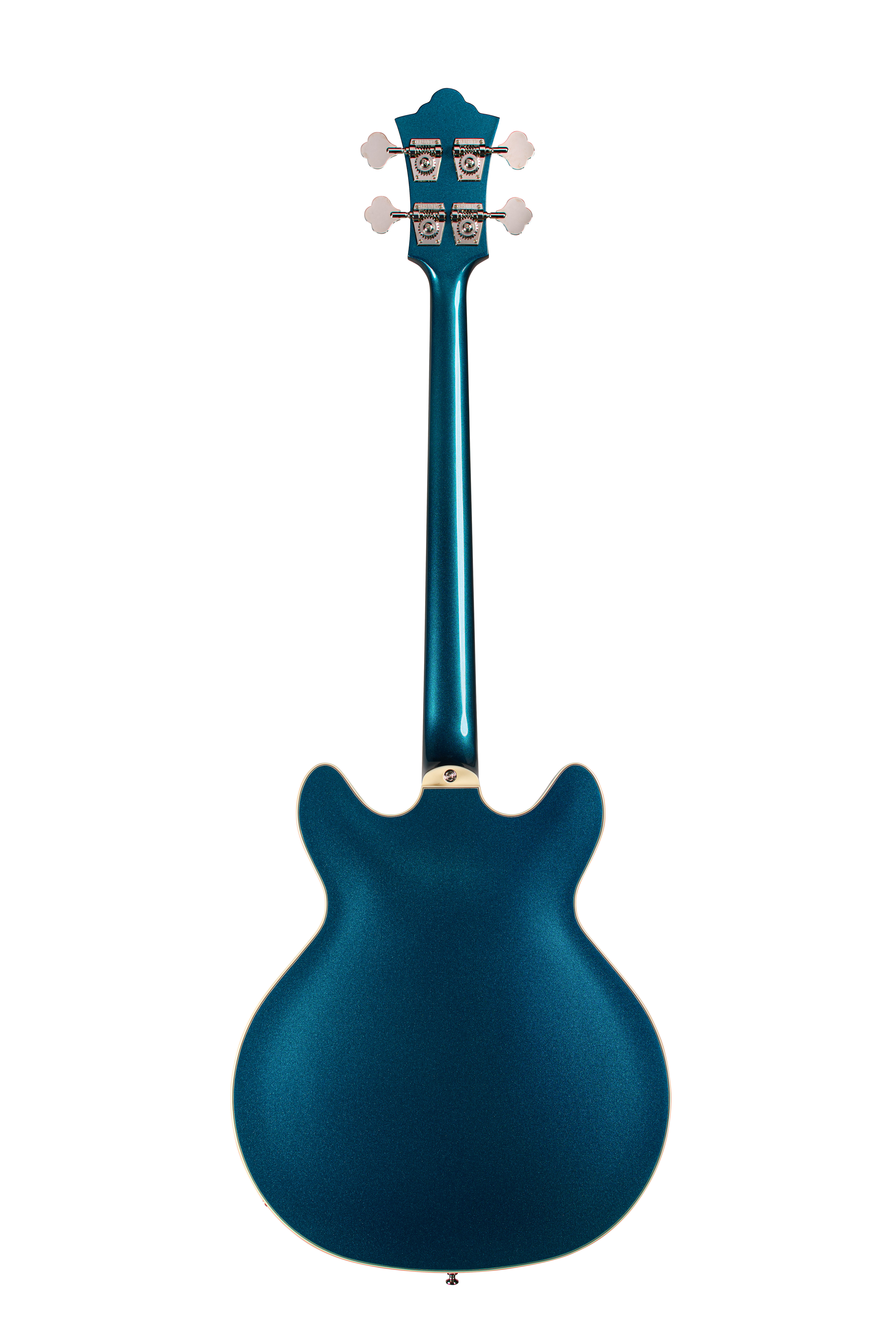 E-Bass, blauer Korpus, massiver Korpus, vier Saiten