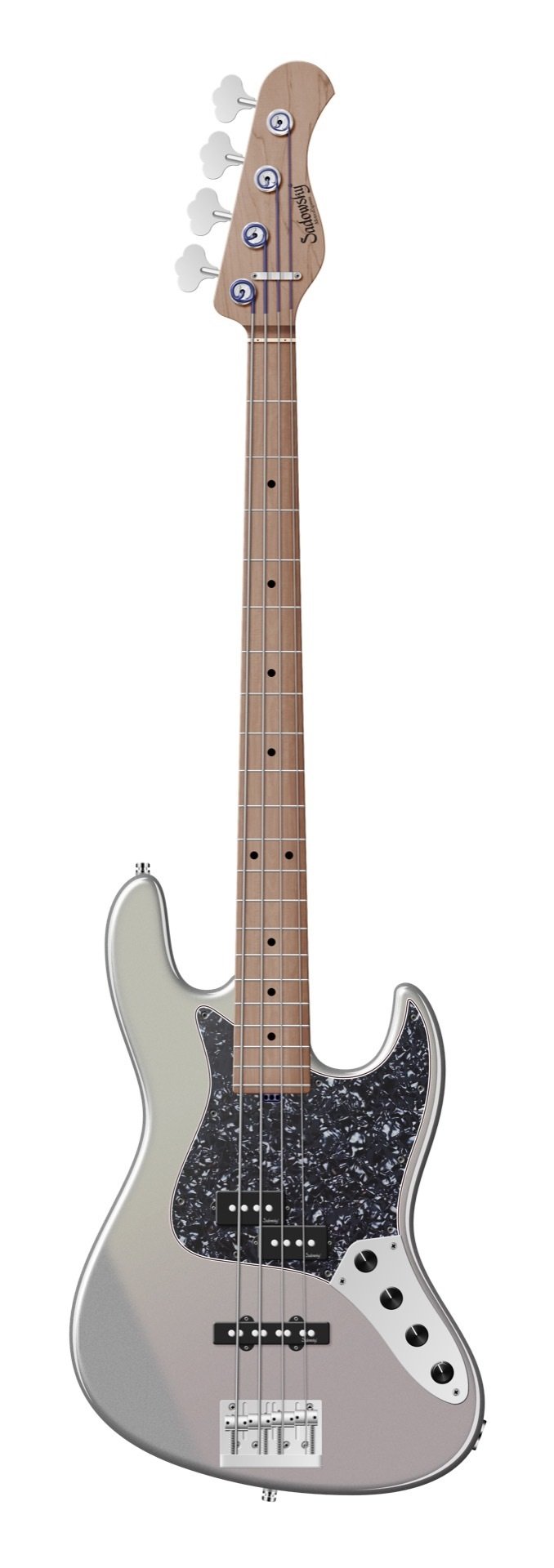 MetroExpress 21-Fret Hybrid P/J Bass, Roasted Maple Fingerboard, 4-String - Solid Silver Sparkle Met