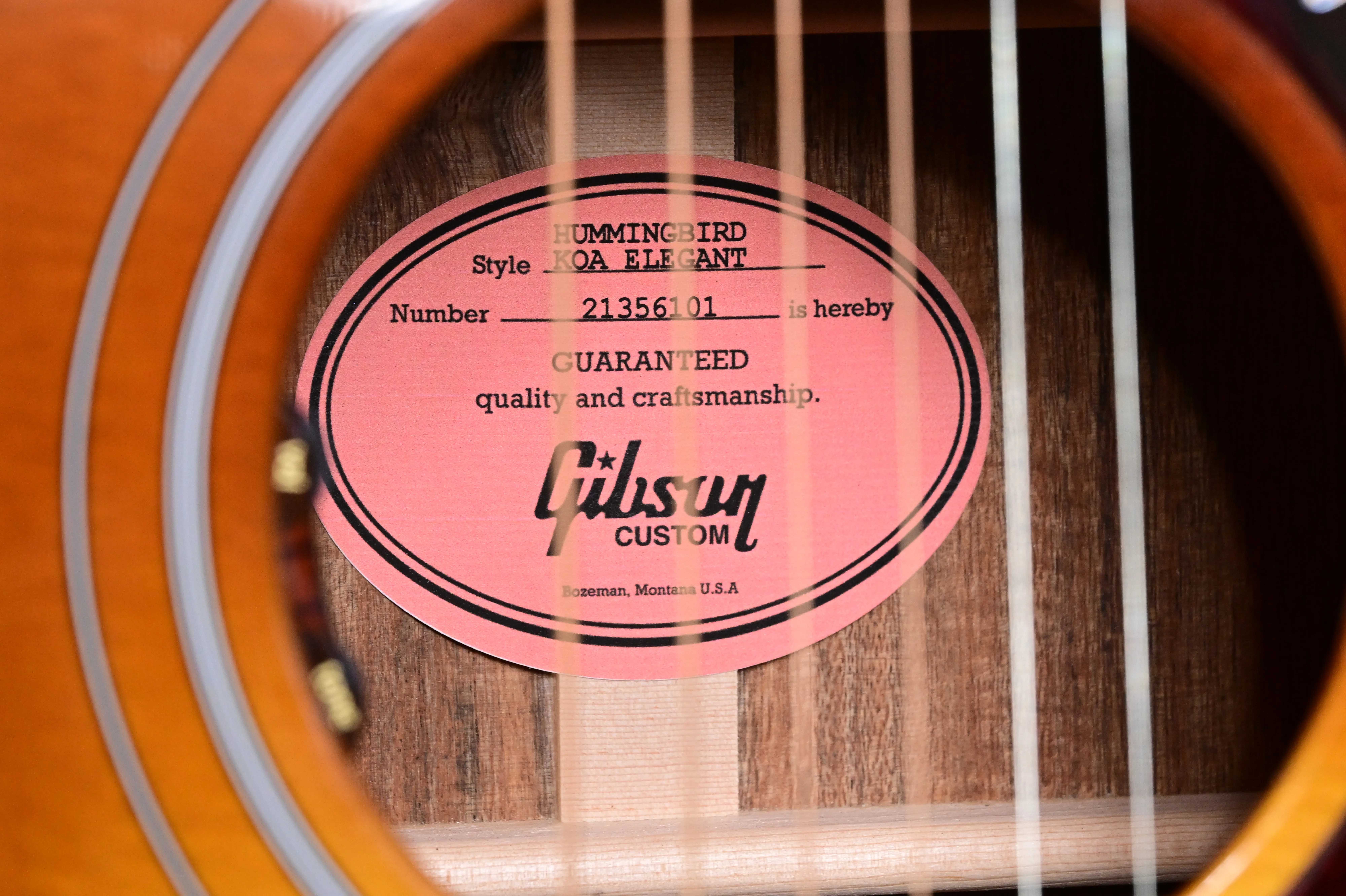Hummingbird Elegant Koa Honeyburst M2M Custom Shop