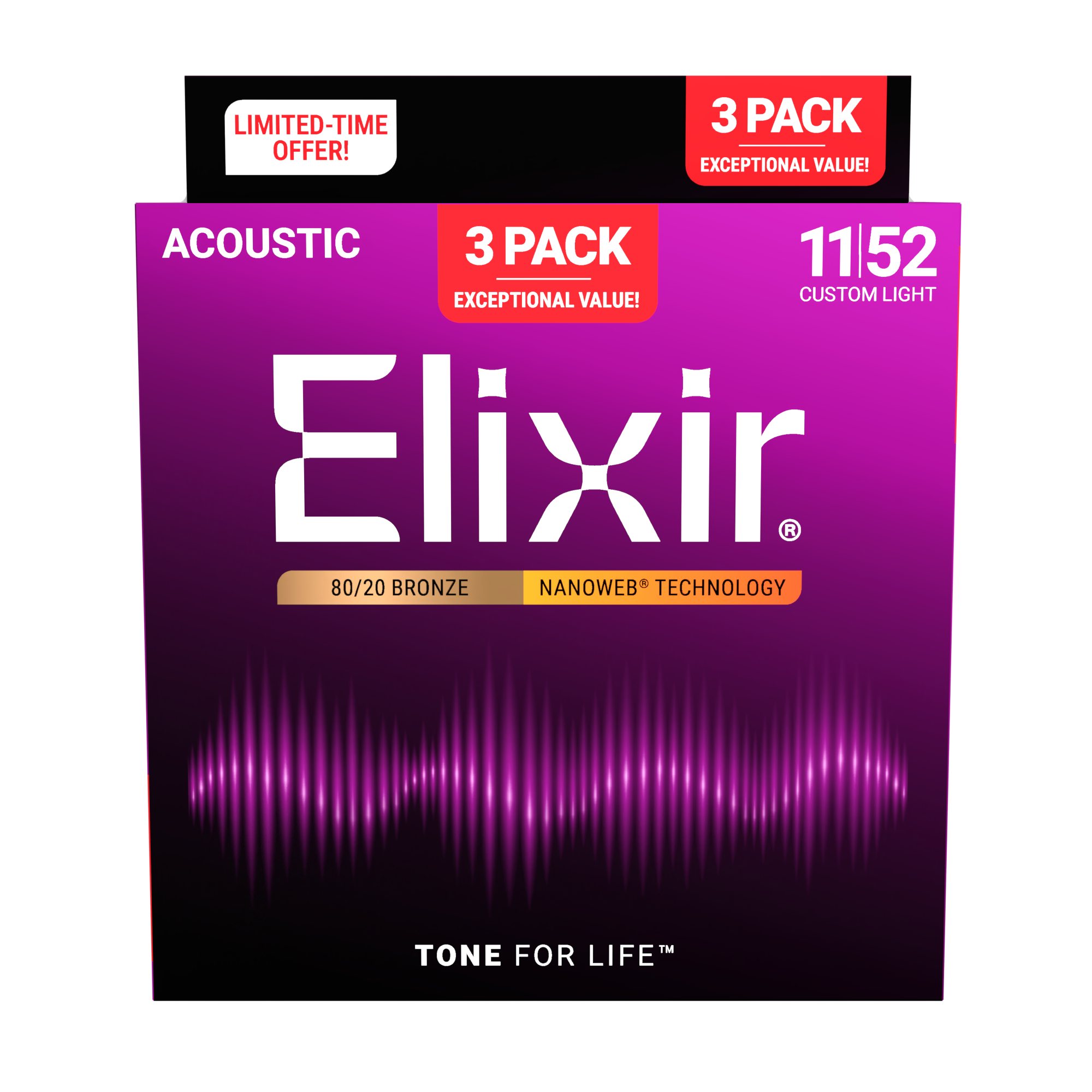 16564 3 Pack Nanoweb 11-52 Acoustic 80/20 Bronze