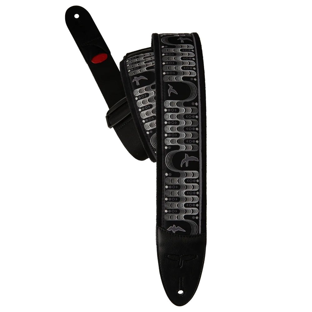 Padded Guitar Strap Custom Jacquard Birds Charcoal