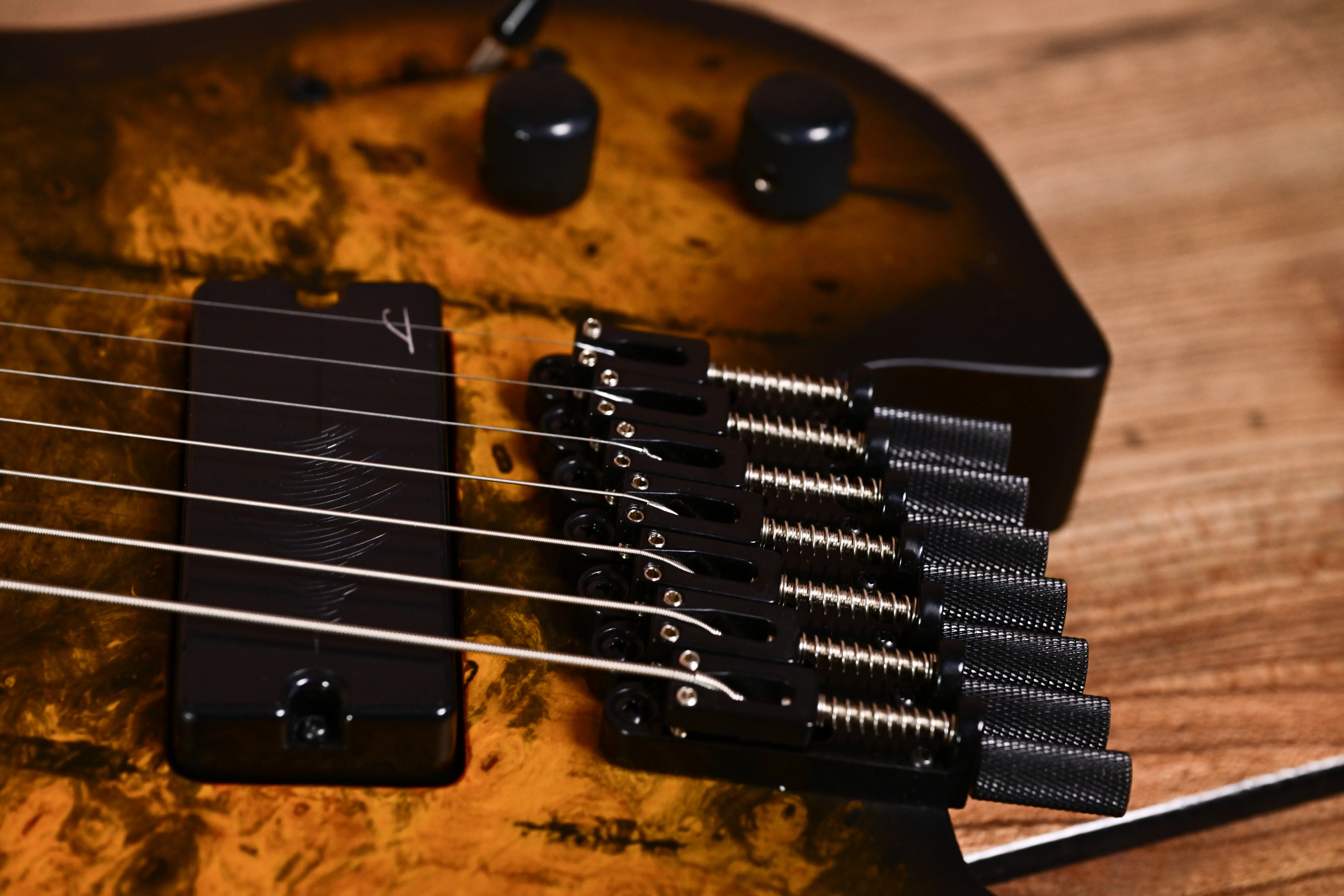 E-Bass, Tortoise-Pickguard, Schwarze Tonabnehmer, Sechssaitig, Einzelsaiten-Brücke