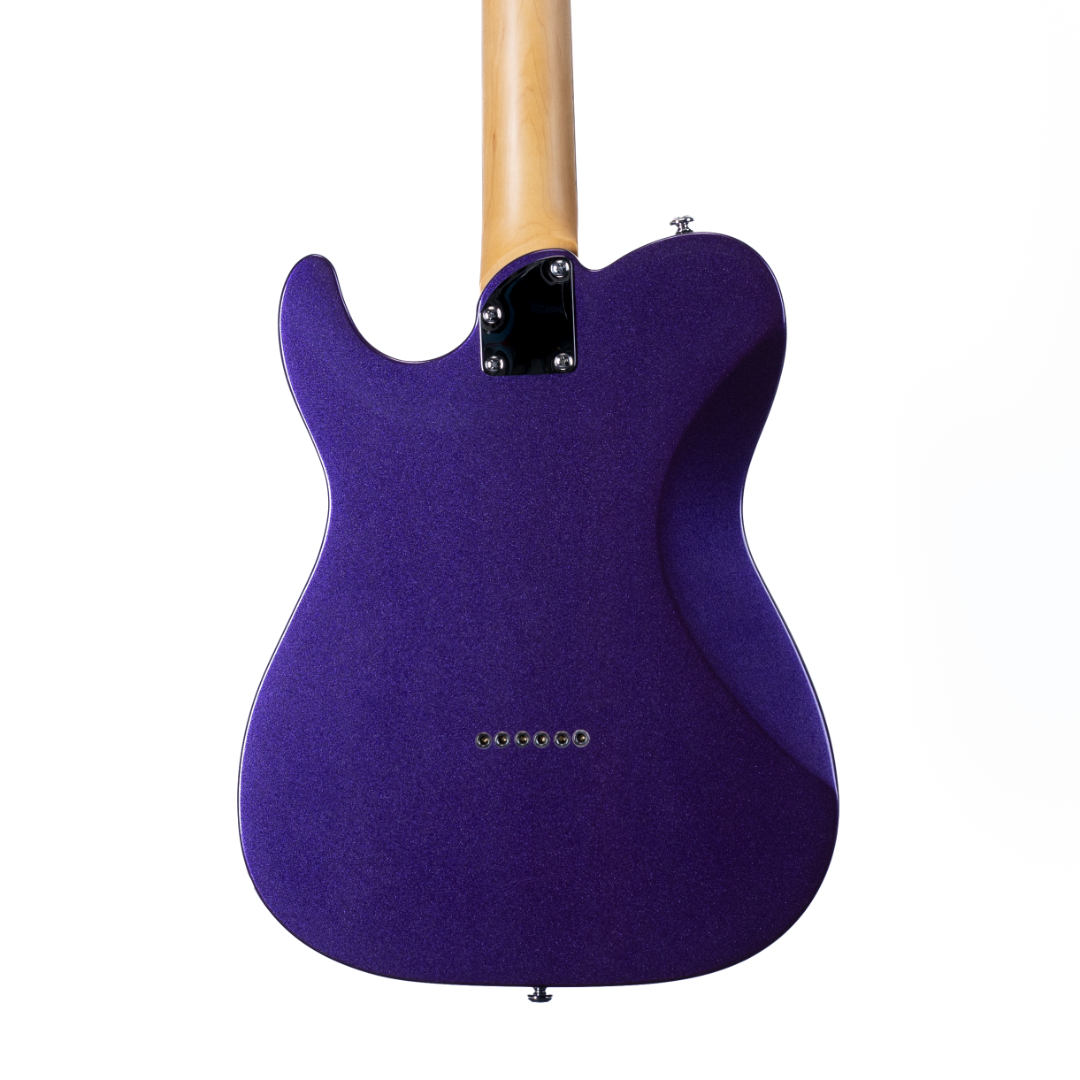 E-Gitarre, Violett, Massivkorpus, Ahornhals, Metallic-Lackierung