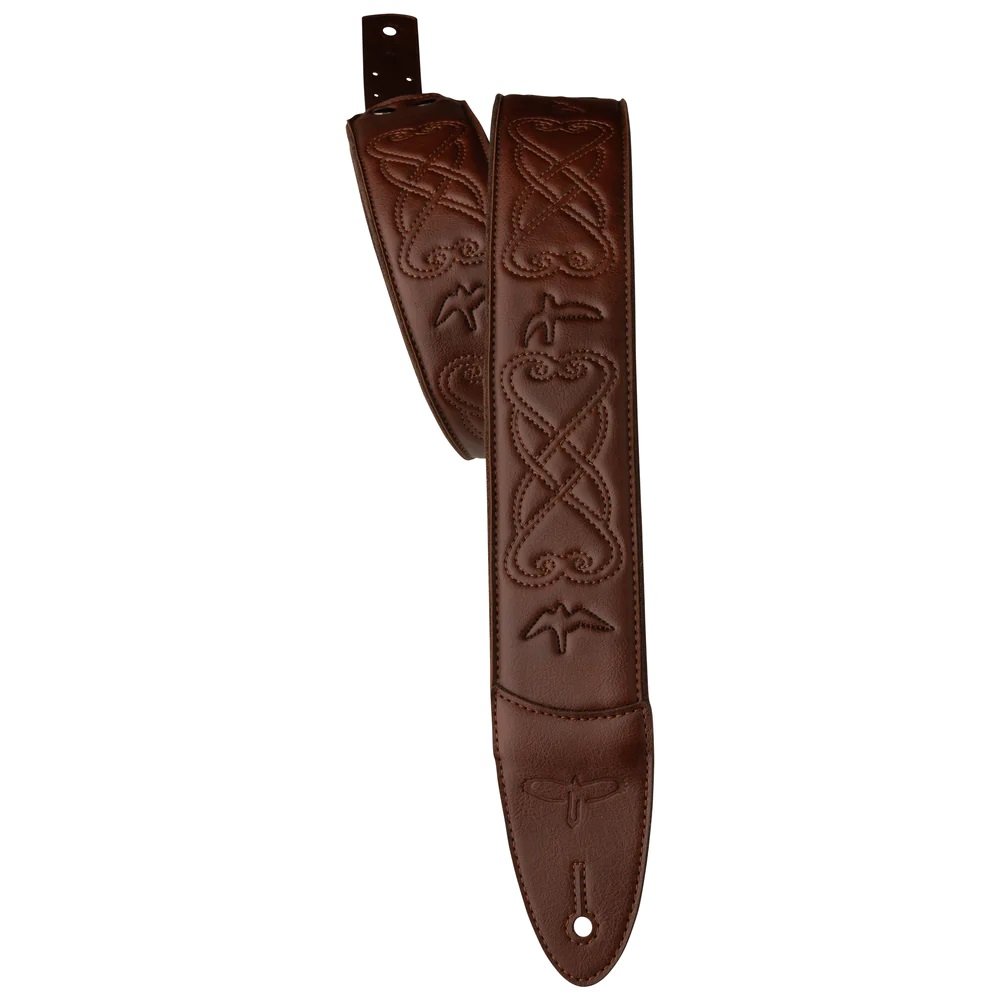 2.4" Padded Guitar Strap w/RAS, Custom Leather (Faux) Birds, Sanguine