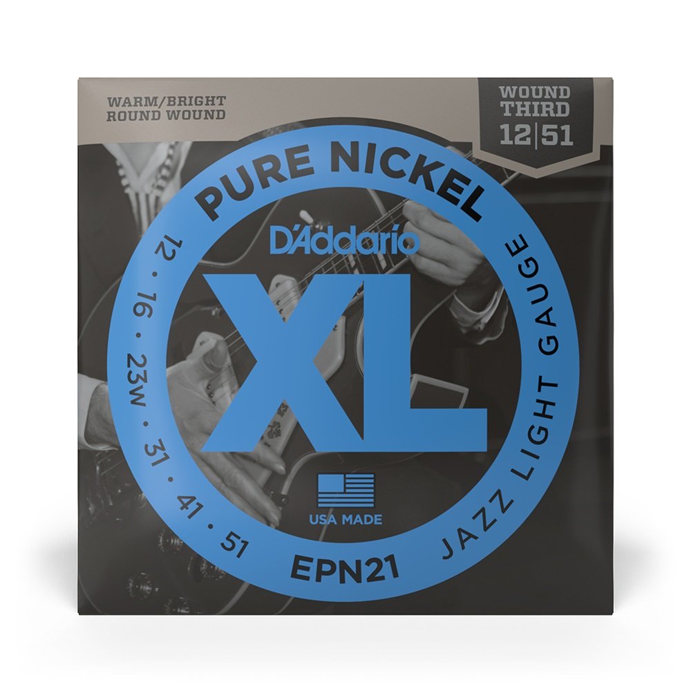 EPN21 Pure Nickel Electric Guitar Strings, Jazz Light, 12-52
