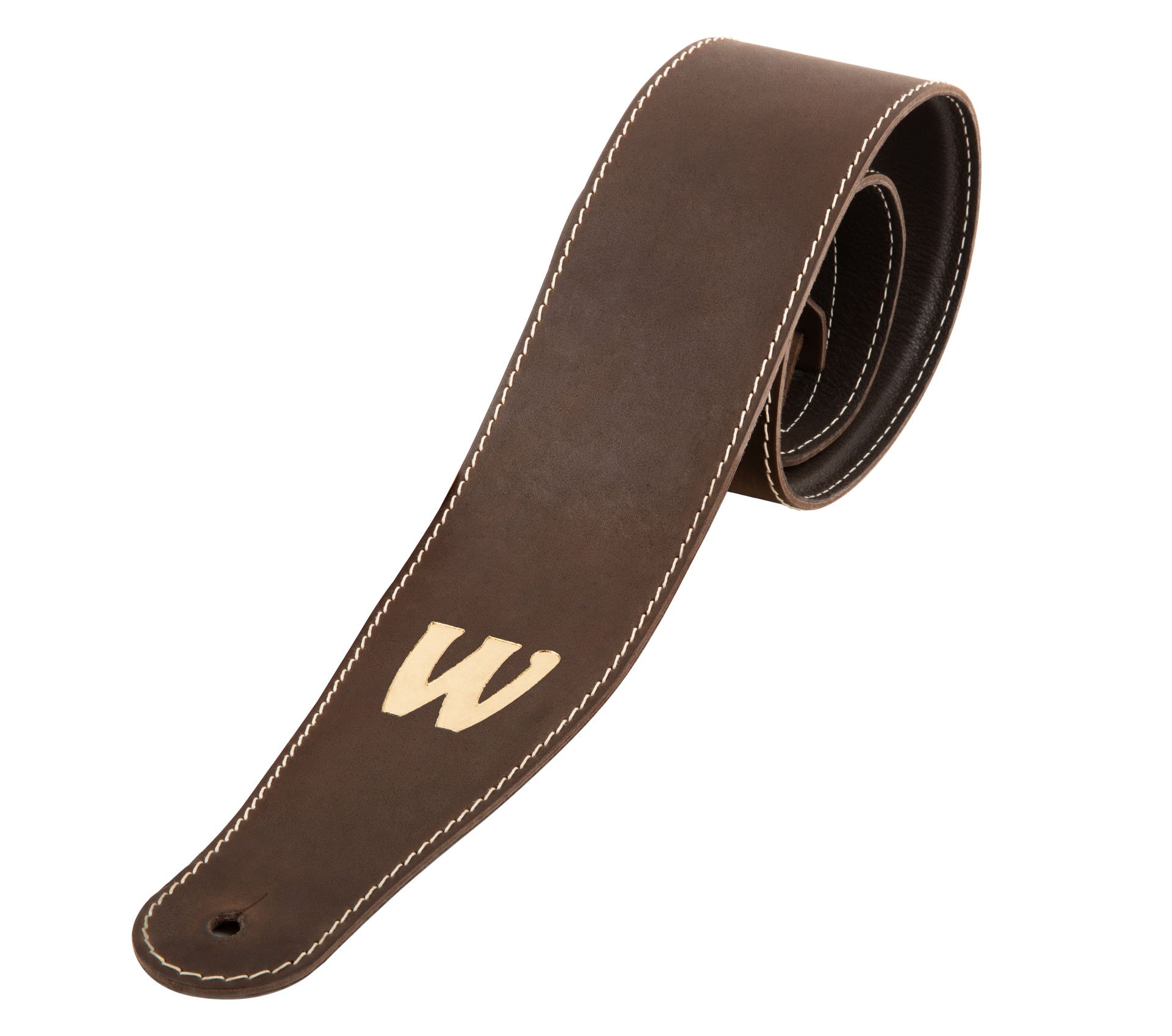 Teambuilt Genuine Leather Bass Strap - Brown, Gold Embossing