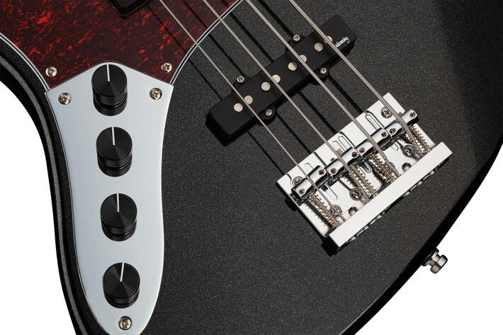 MetroExpress 21-Fret Vintage J/J Bass, Morado Fingerboard, Lefthand, 4-String - Solid Black High Pol