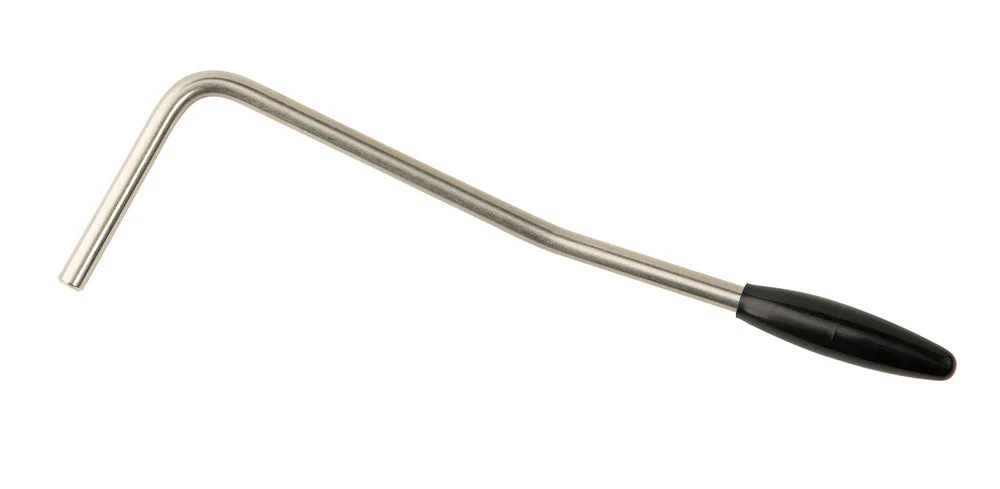 Handwerkzeug, gebogene Metallstange, Kunststoffgriff, silberfarben
