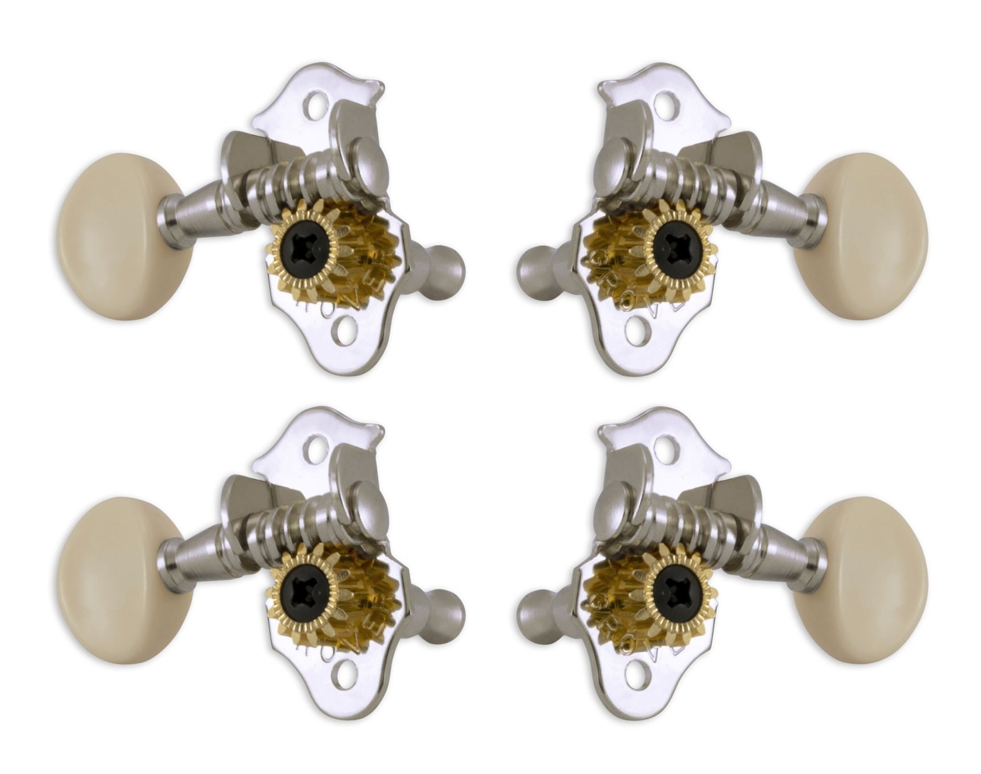 9CW Sta-Tite Geared Ukulele Pegs with White Button - 4 pcs. - Chrome