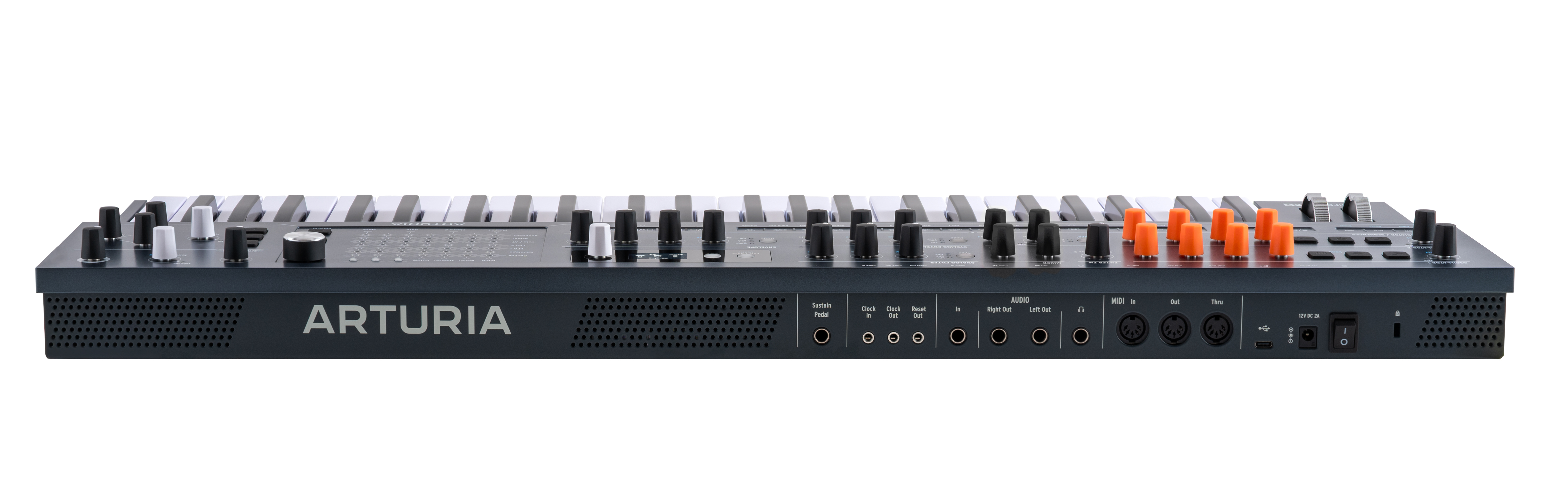 Synthesizer, Tasteninstrument, Schwarz, Drehregler, MIDI-Anschlüsse