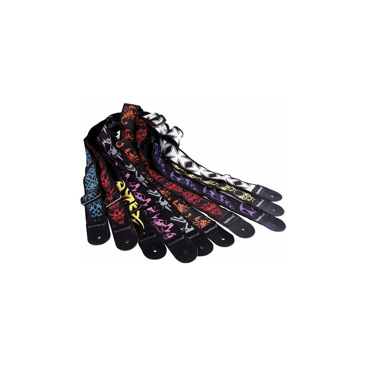 Nylon Bass Strap, Leather ends 80 Stiched Viking Motive schwarz