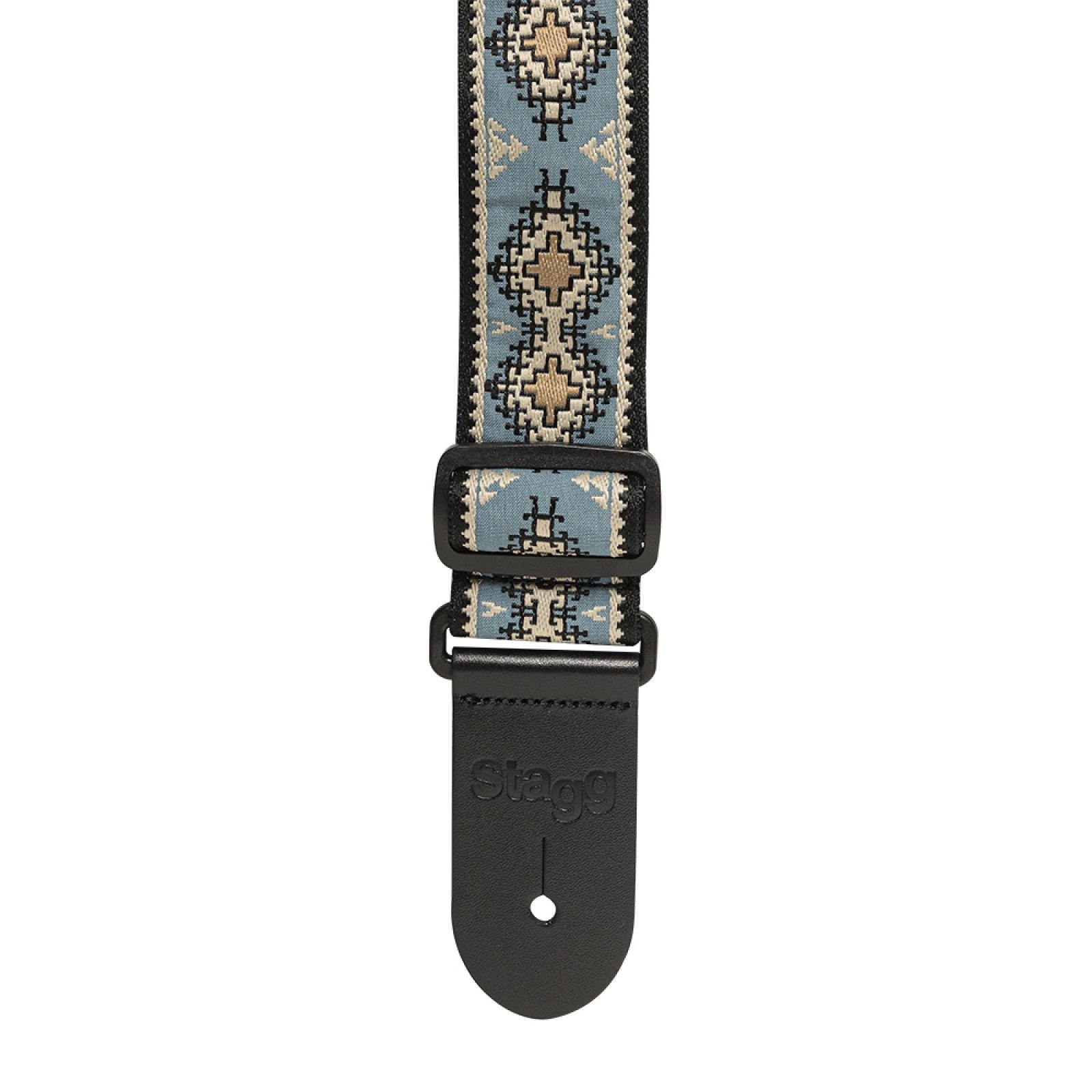Gitarrengurt aus gewebtem Nylon, Rautenmuster, blau