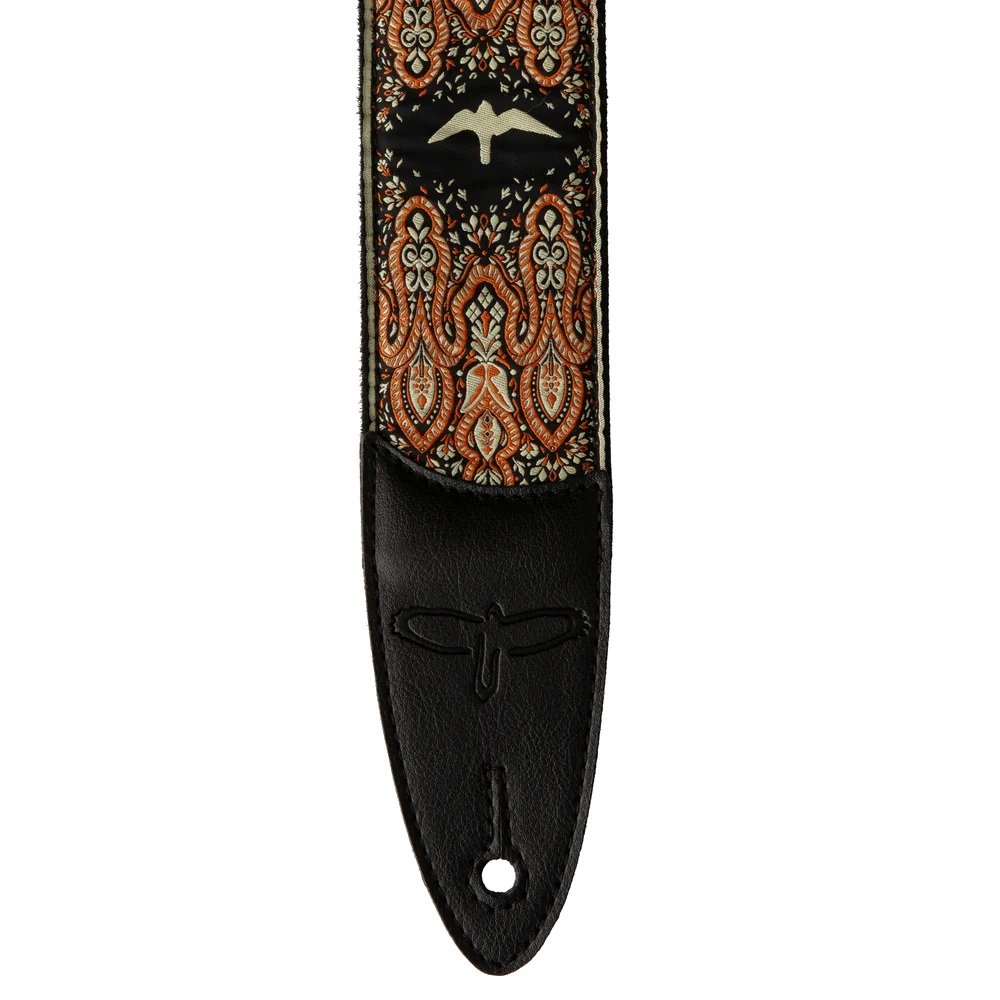 Guitar Strap Custom Jacquard Birds Fleur Peach