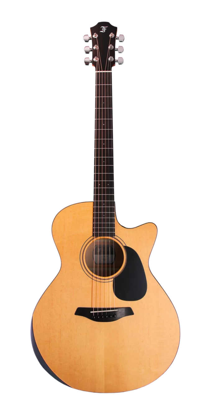 Akustikgitarre, Fichtendecke, Naturfarben, Cutaway-Korpus, Schwarzes Schlagbrett