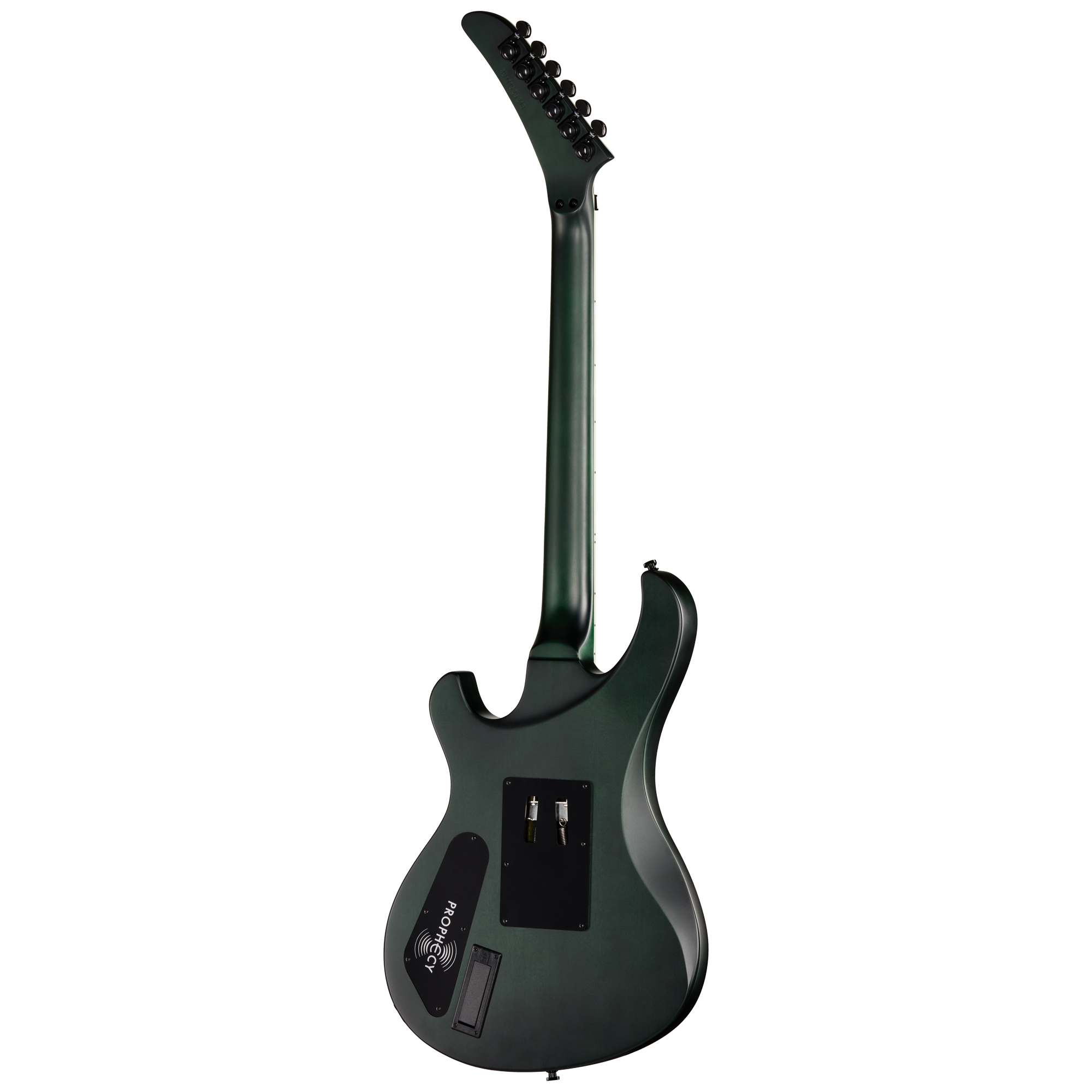 E-Gitarre, dunkelgrün, massiver Korpus, Kopfplatte, Rückansicht