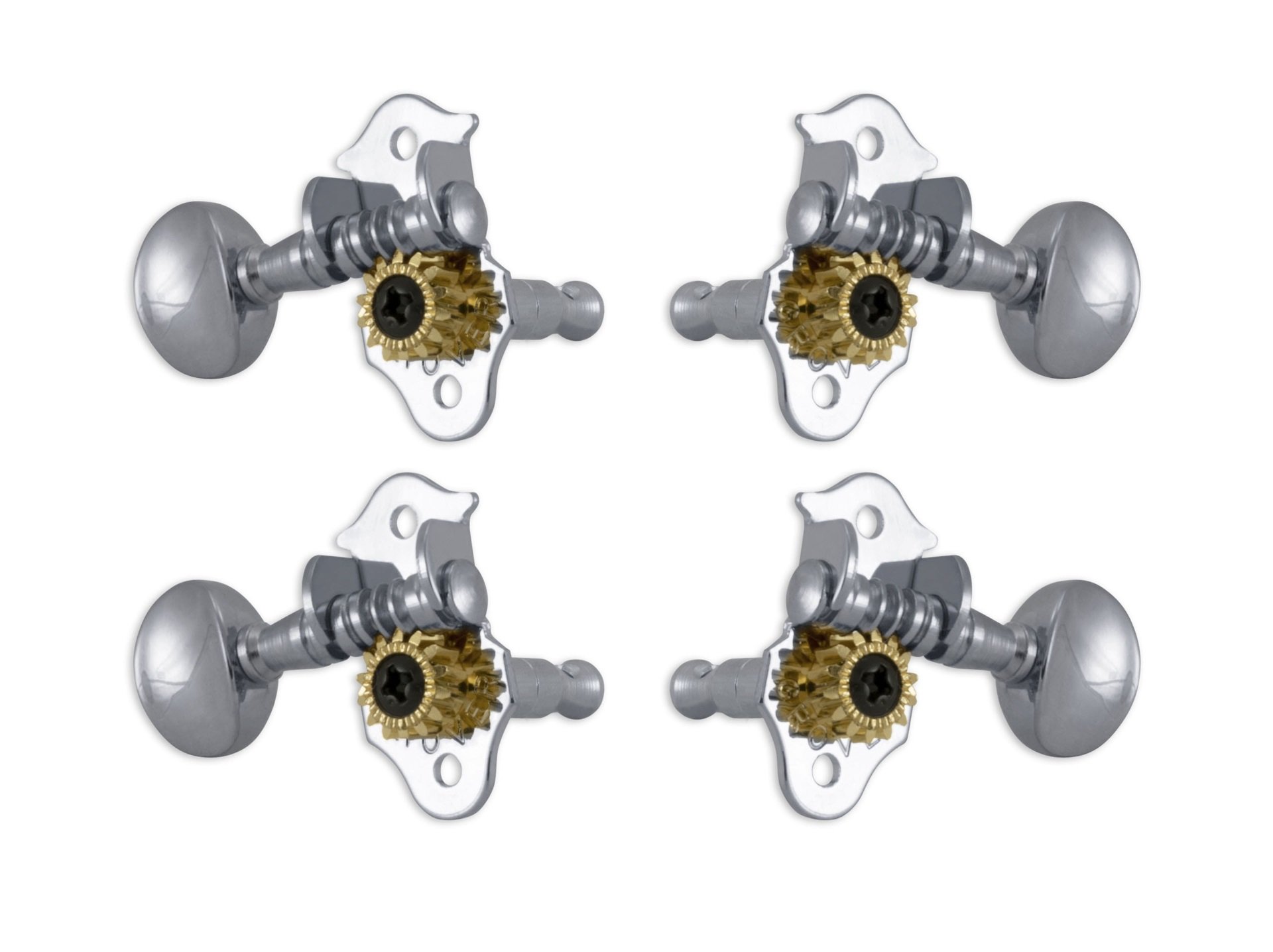 8C Sta-Tite Geared Ukulele Pegs with Metal Button - 4 pcs. - Chrome