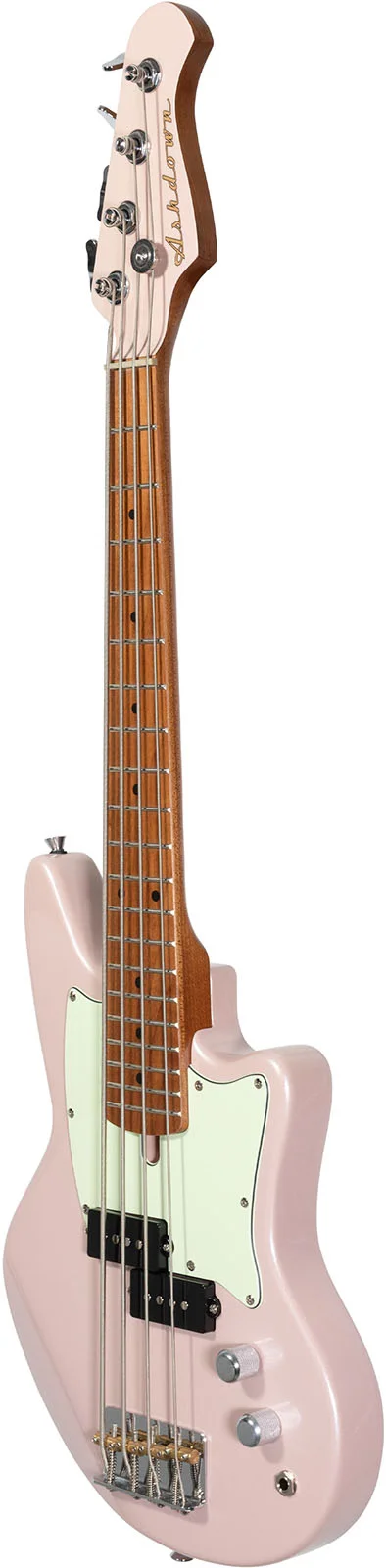 E-Bass, rosa Korpus, E-Gitarre, Ahornhals, vier Saiten