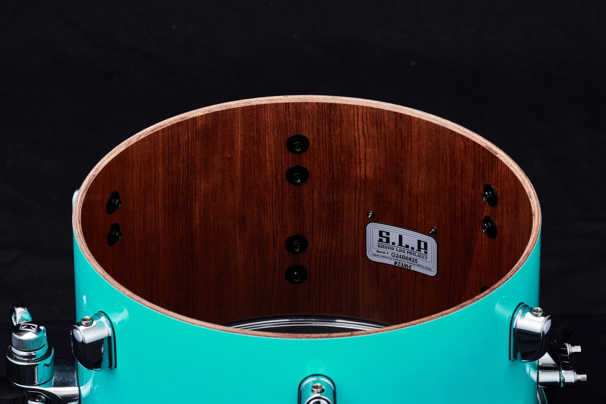 S.L.P. Philo Tsoungui Mod Bubinga Snaredrum 12" x 7" - Electro Turquoise/Chrom HW
