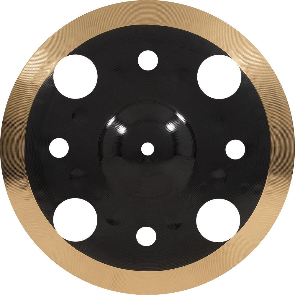 Schlagzeugbecken, Effektbecken, Messing, Schwarz-Gold, Lochmuster