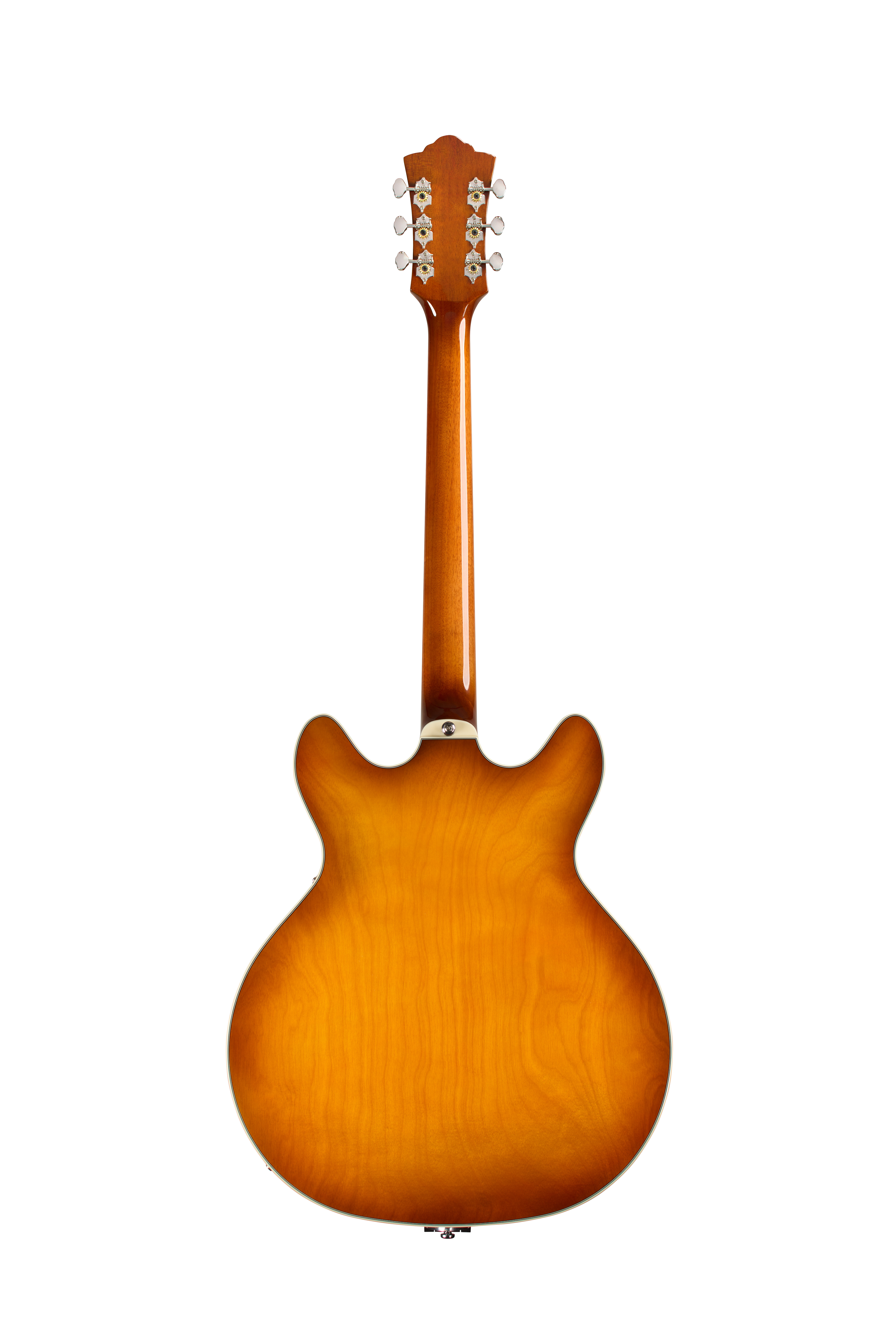 E-Gitarre, Holzkorpus, Bernsteinfarben, Sunburst-Lackierung, Sechs Saiten