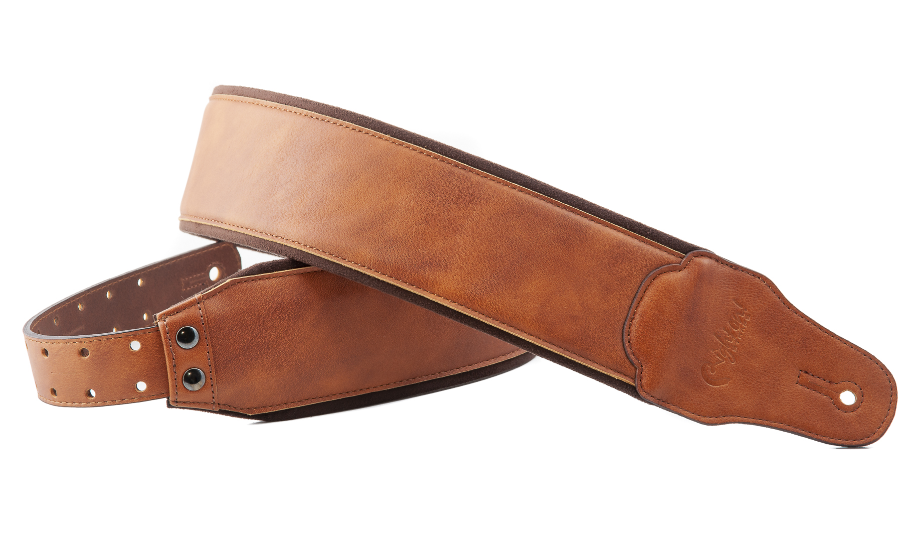 Smooth Light Brown Leather Bass Strap