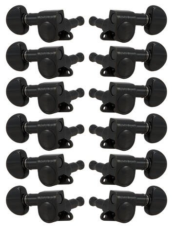 205BC12 Mini Rotomatics with Round Button - 12-String Guitar Machine Heads, 6 + 6 - Black Chrome