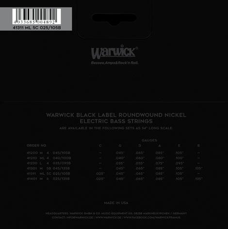Black Label Bass String Set, Nickel-Plated Steel - 5-String, High C, Medium, .025-.105