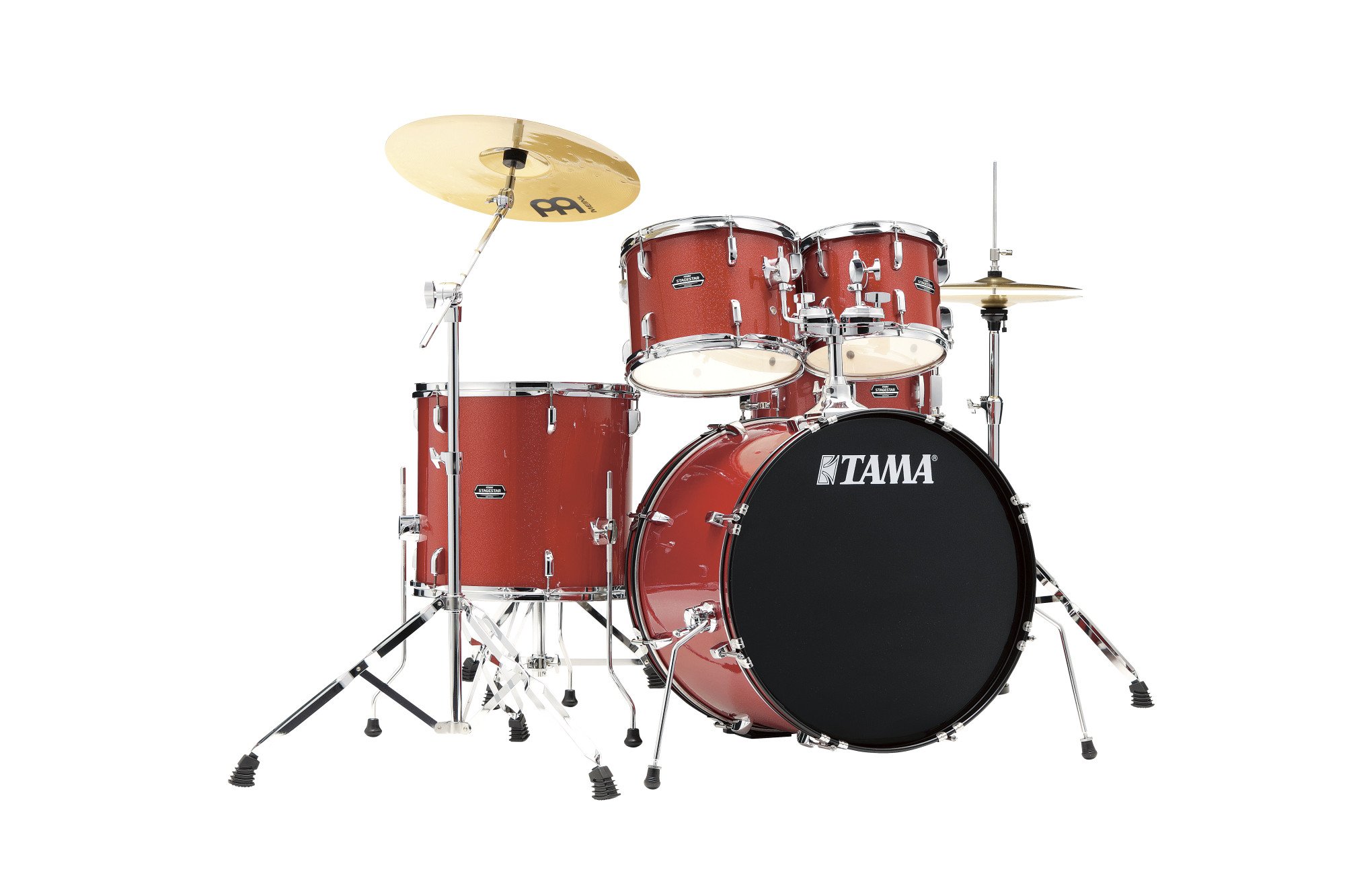 Stagestar Drumkit 5 teilig (22" BD) - Candy Red Sparkle/Chrom HW + MEINL Cymbals BCS Cymbal Set
