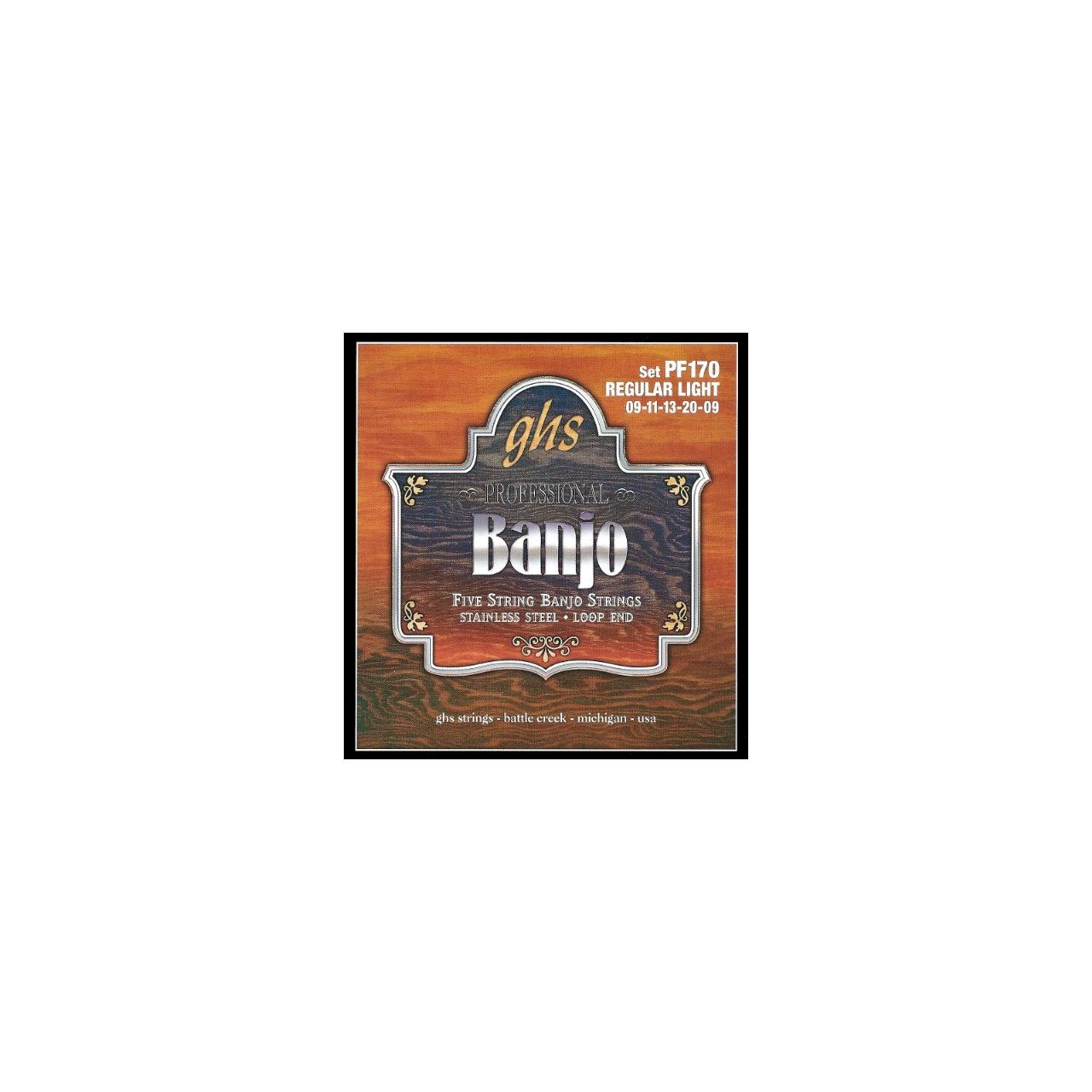 Professional - PF170 - Banjo String Set, 5-String, Loop End, Stainless Steel, Regular Light, .009
