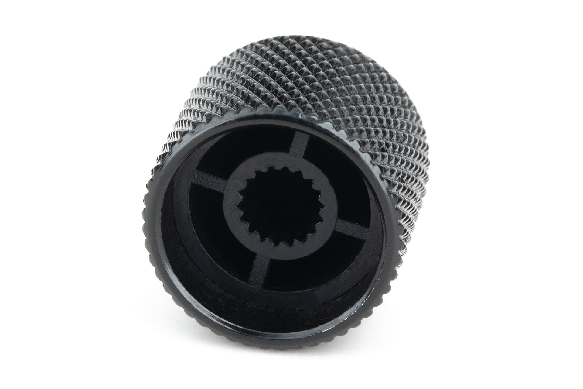 Potiknopf / Regler geränd. 18Z/5,5mm, flat Top, schwarz