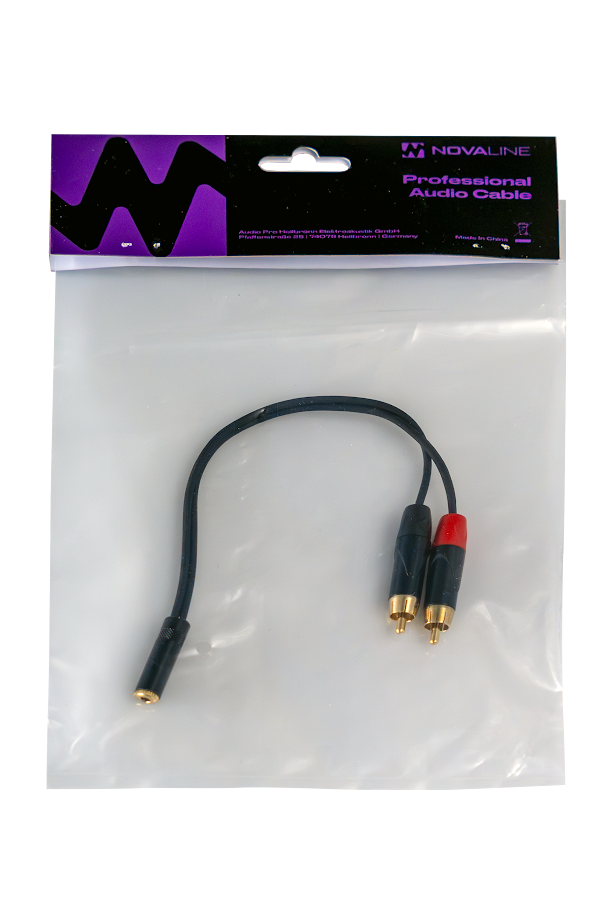 Audio-Adapterkabel, 3,5-mm-Klinke, 2× Cinch-Stecker, Stereo-Kabel, Schwarz