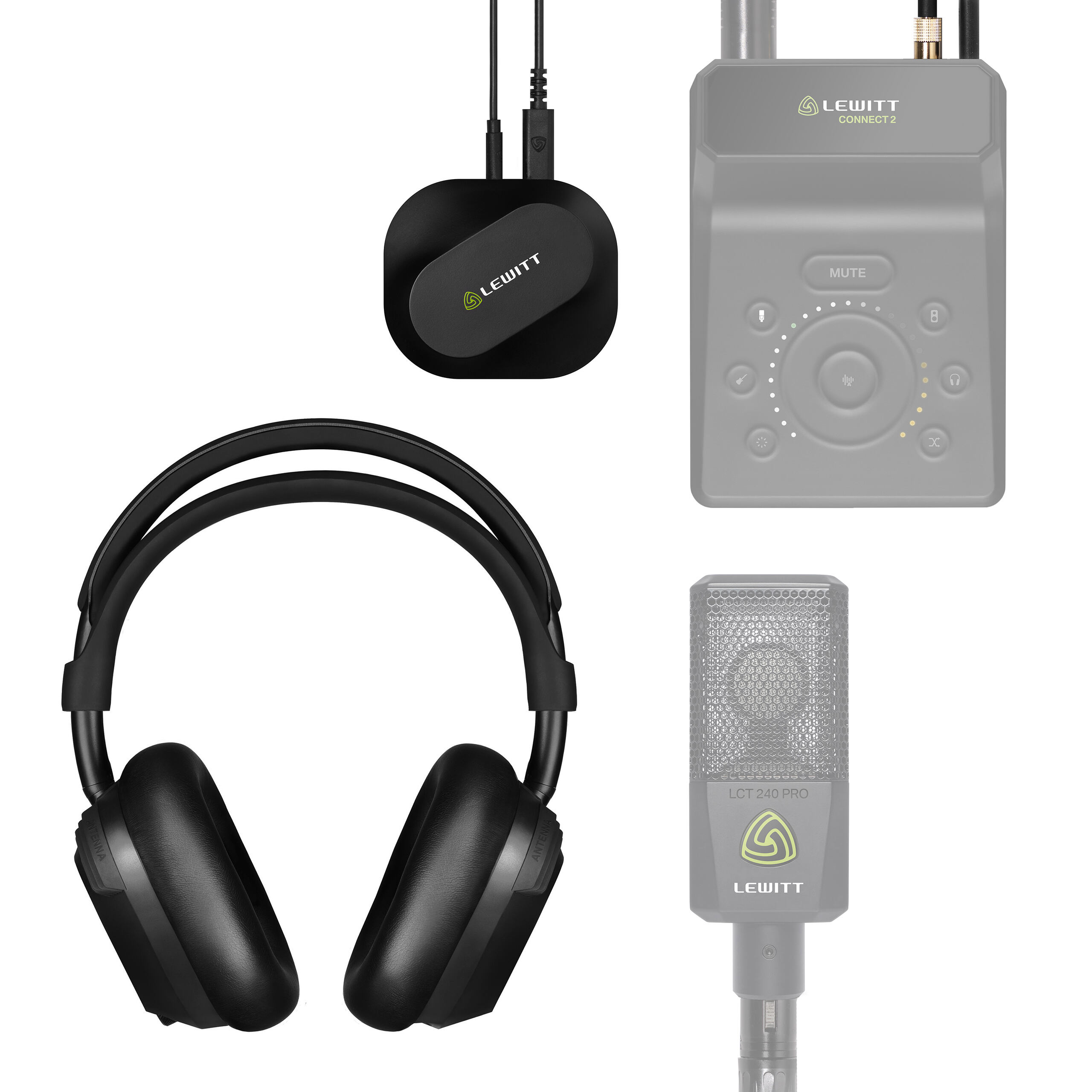 Mikrofon-Set, Kondensatormikrofon, Kopfhörer, Audio-Interface, Schwarz-grau