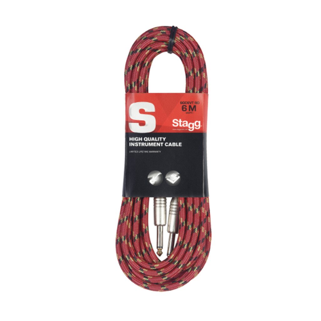 Instrumentenkabel - Klinke - 6m - Vintage Tweed rot