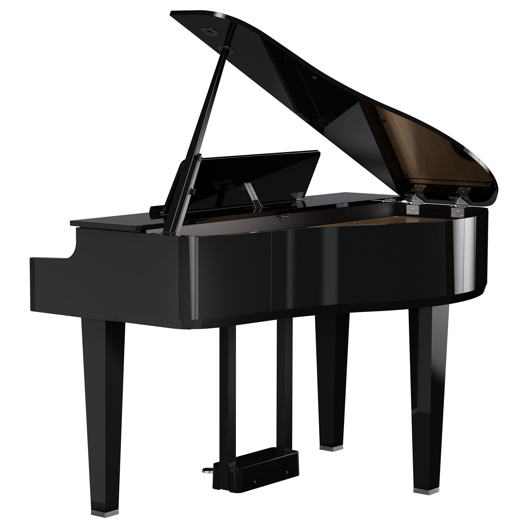 Roland GP-6 PE Digitalflügel – Rückansicht mit geschwungenem Gehäuse und Lautsprechersystem