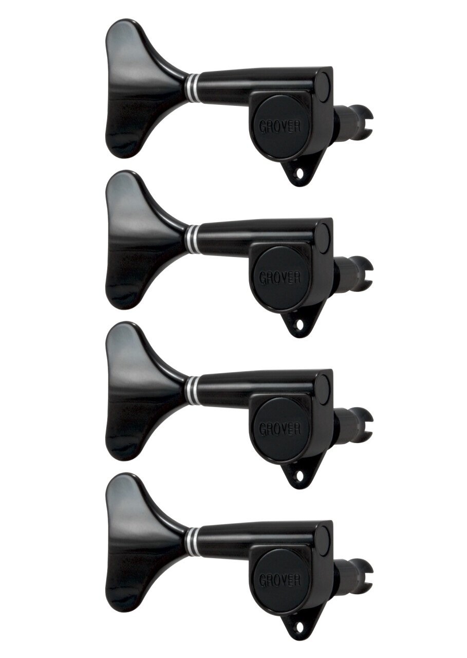144BCL4 Mini Bass Machines - Bass Machine Heads, 4-in-Line, Lefthand, Treble Side (Right) - Black Ch