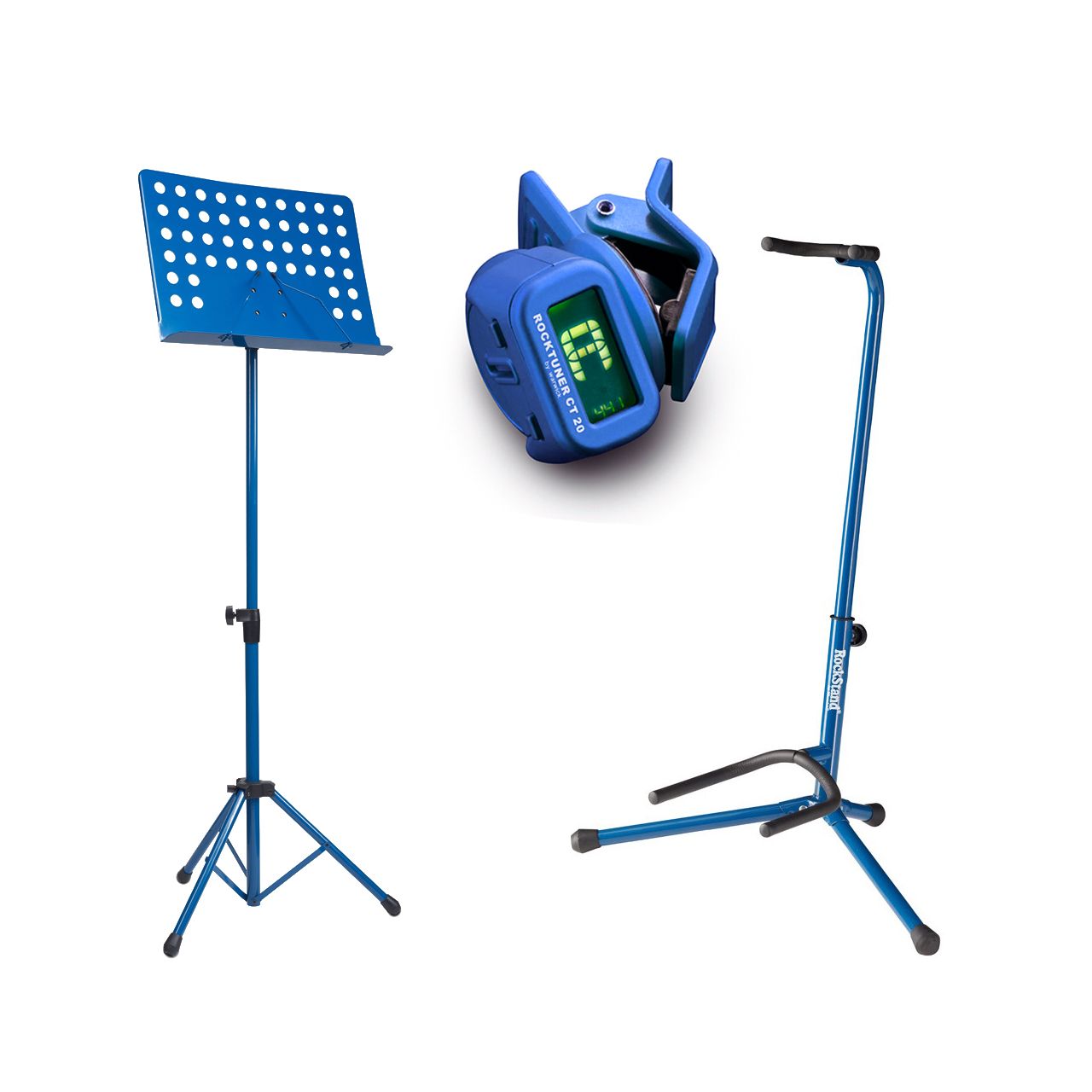 Einsteiger-Bundle 46: Orchesterpult + Gitarrenständer + Clip-On Tuner / blau