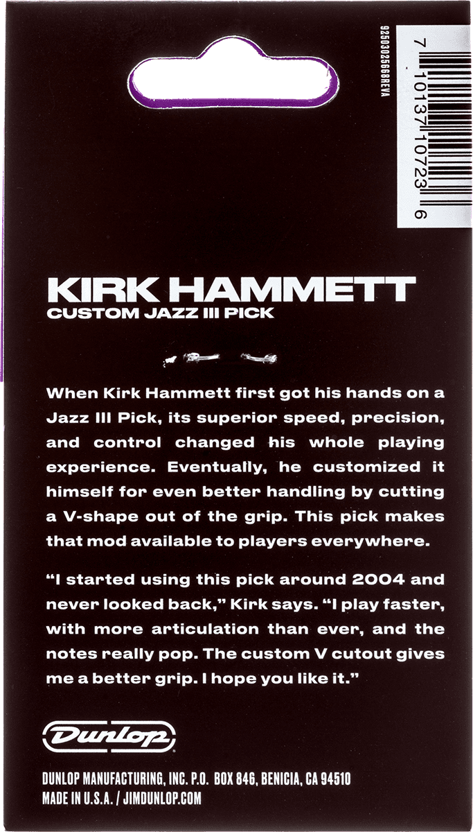 Kirk Hammett Signature Jazz III Picks 1.38, 6 pcs. Purple Sparkle