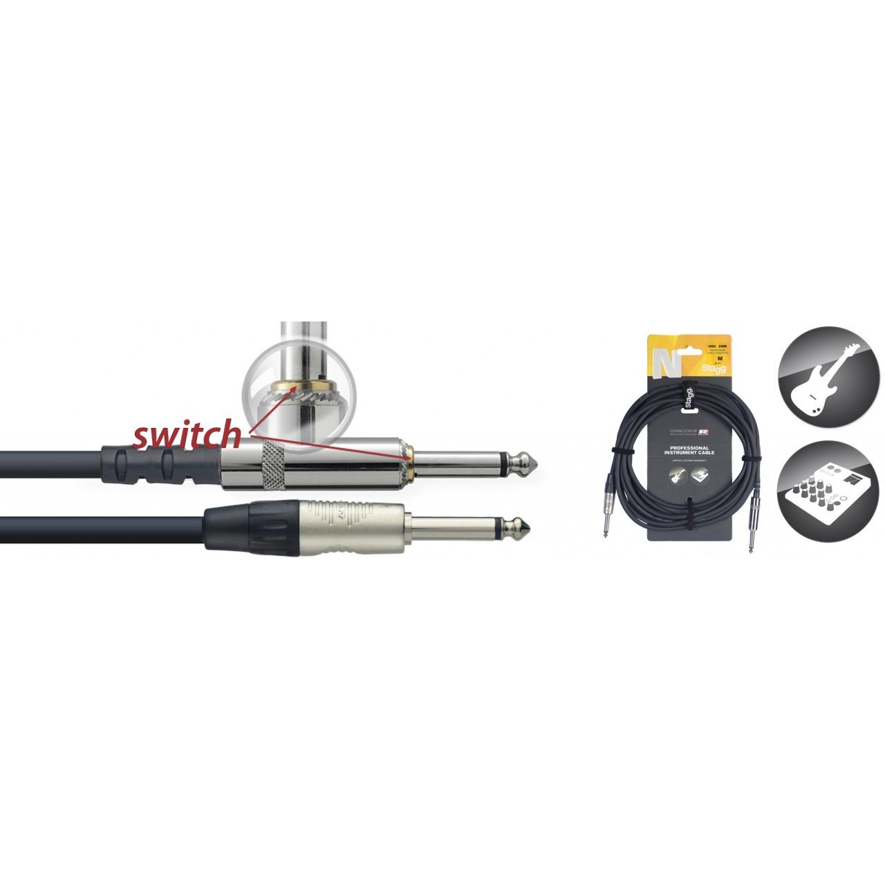Instrumentenkabel - Klinke/Klinke - 10m - mit Mute-Schalter