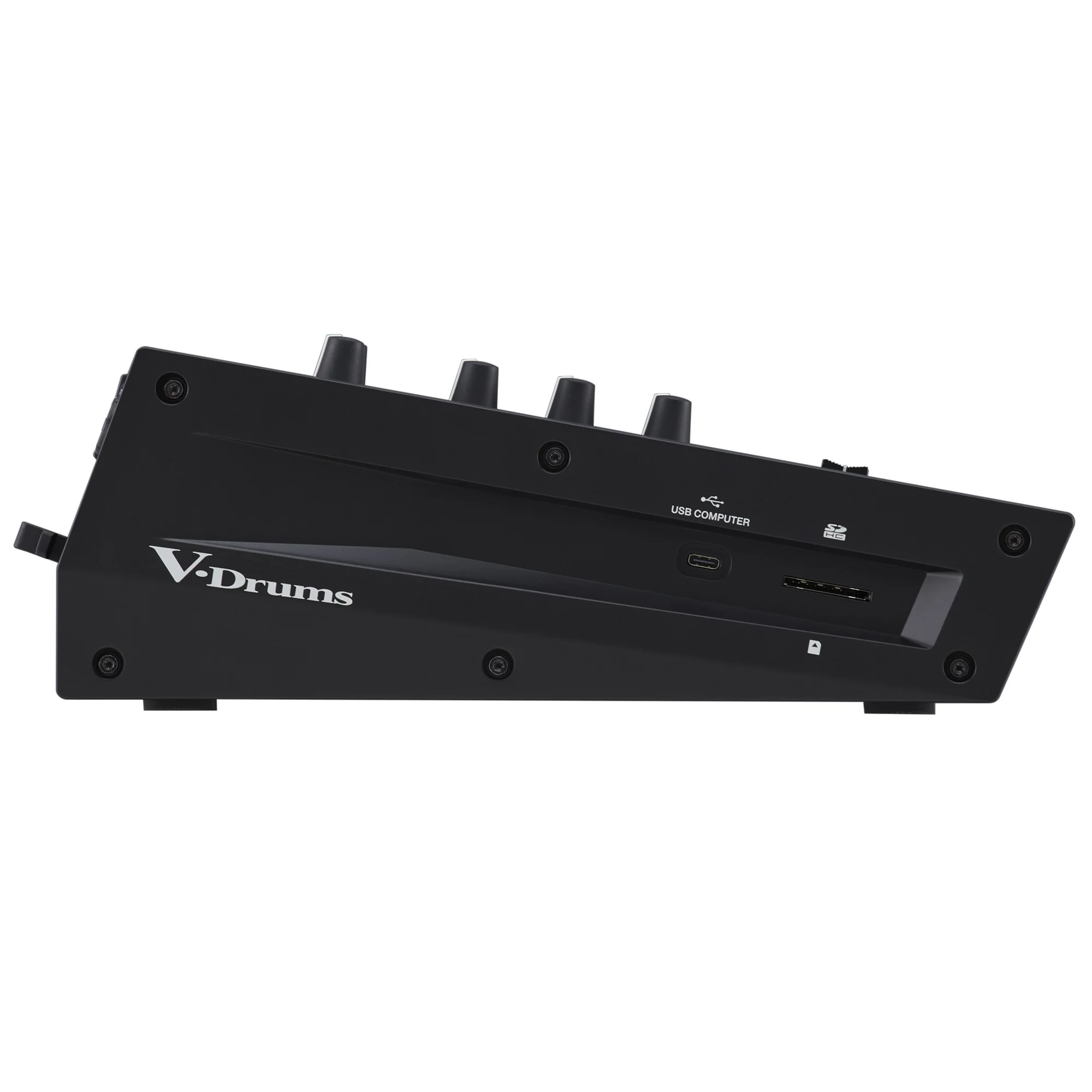 Roland V71 V-Drums Soundmodul – Seitenansicht mit schlankem Design und Anschlussmöglichkeiten