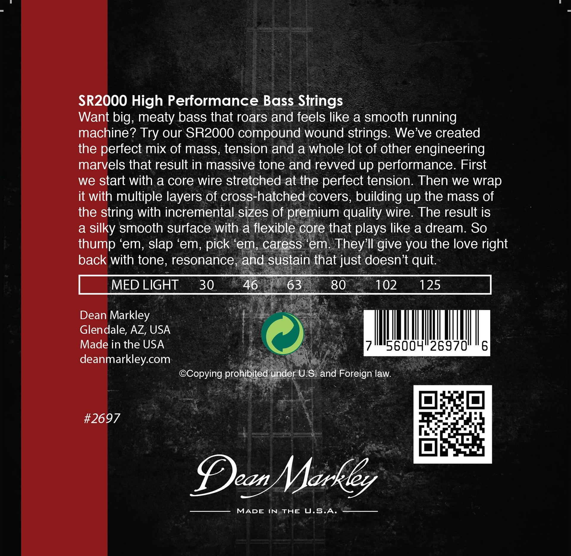 SR 2000 - 2697 - Electric Bass String Set, 6-String, Medium Light, .030-.125