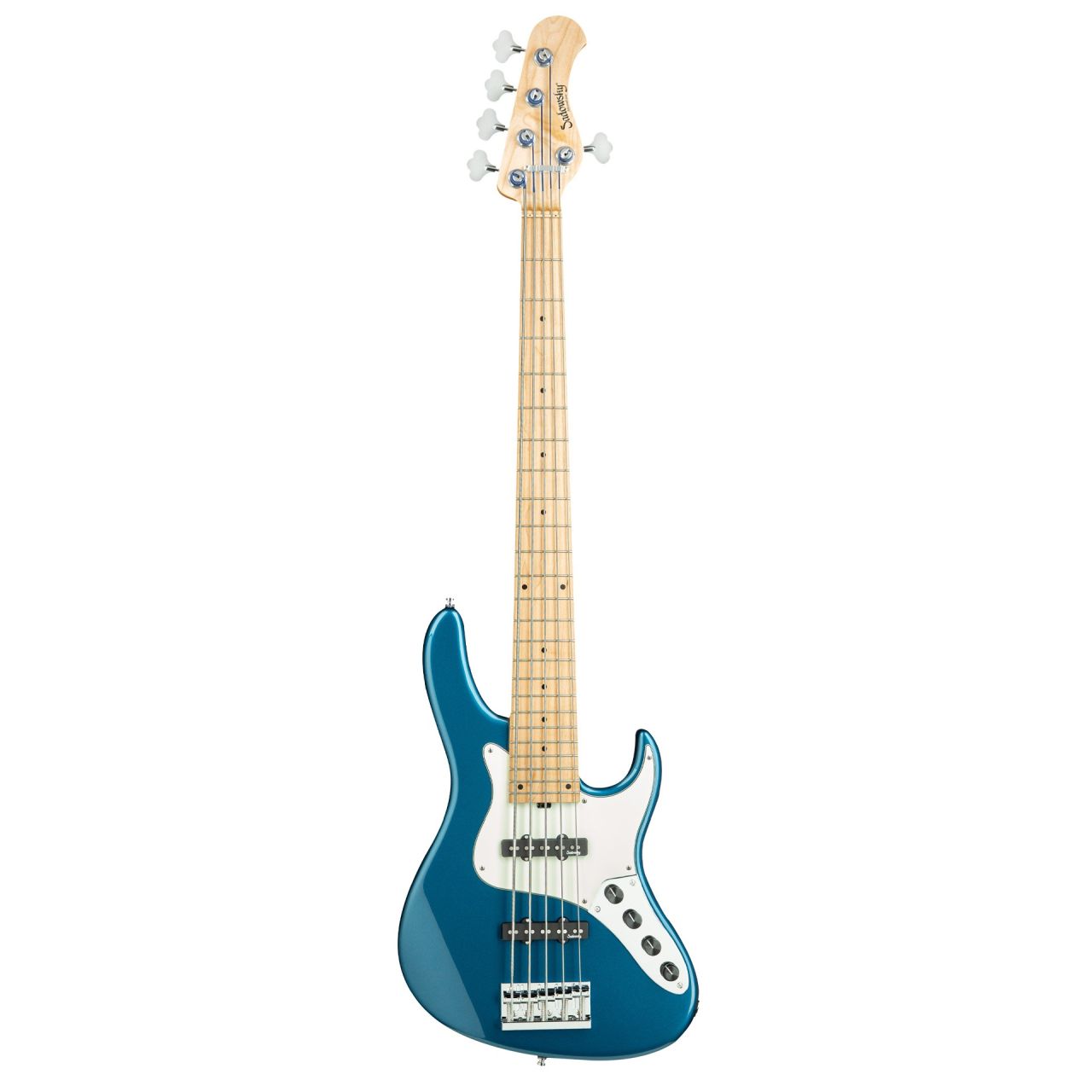 MetroLine 24-Fret Vintage J/J Bass, Swamp Ash Body, 5-String - Solid Dark Lake Placid Blue Metallic 
